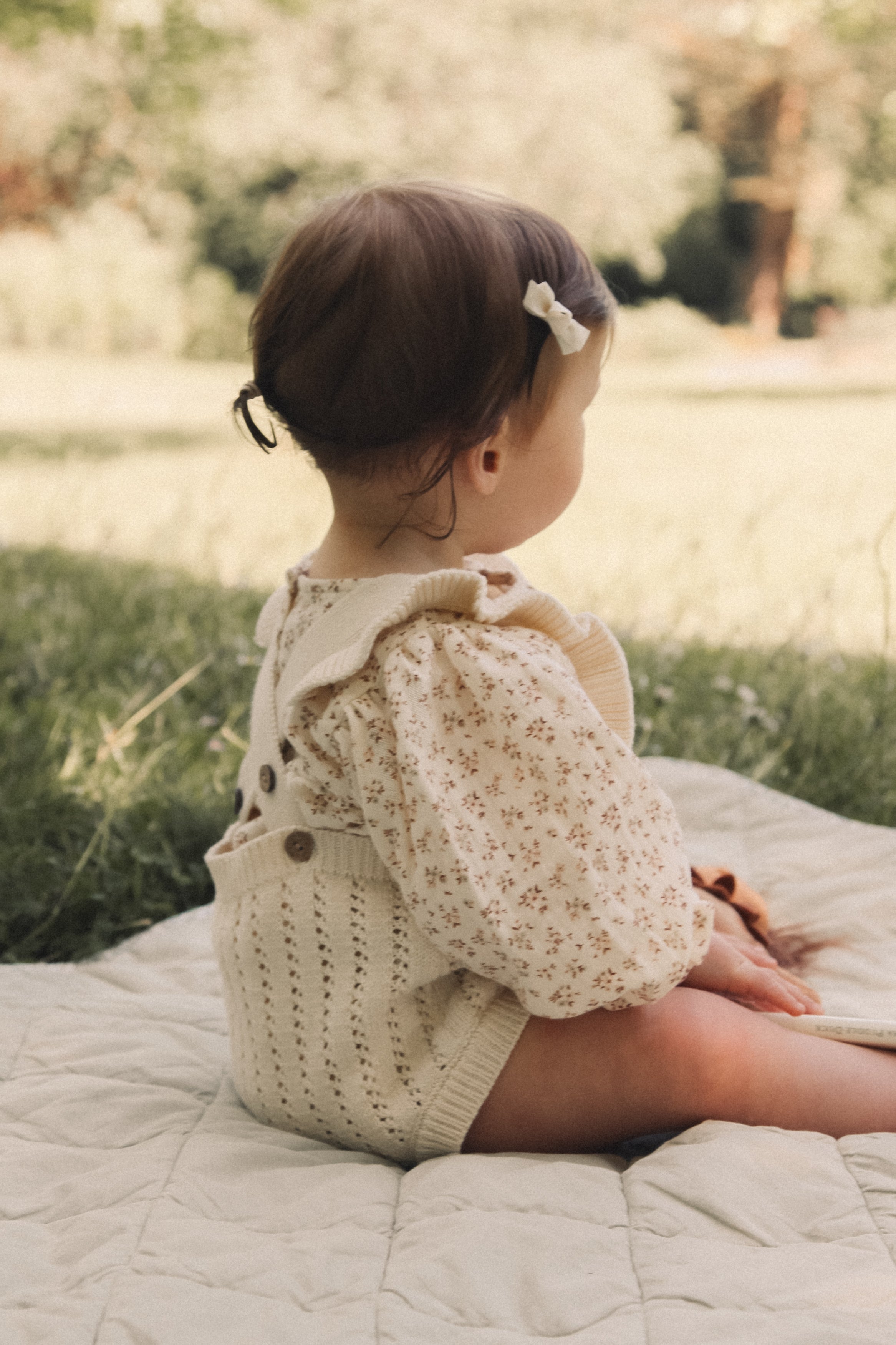 Cream Organic Cotton Frill Sleeve Knitted Romper