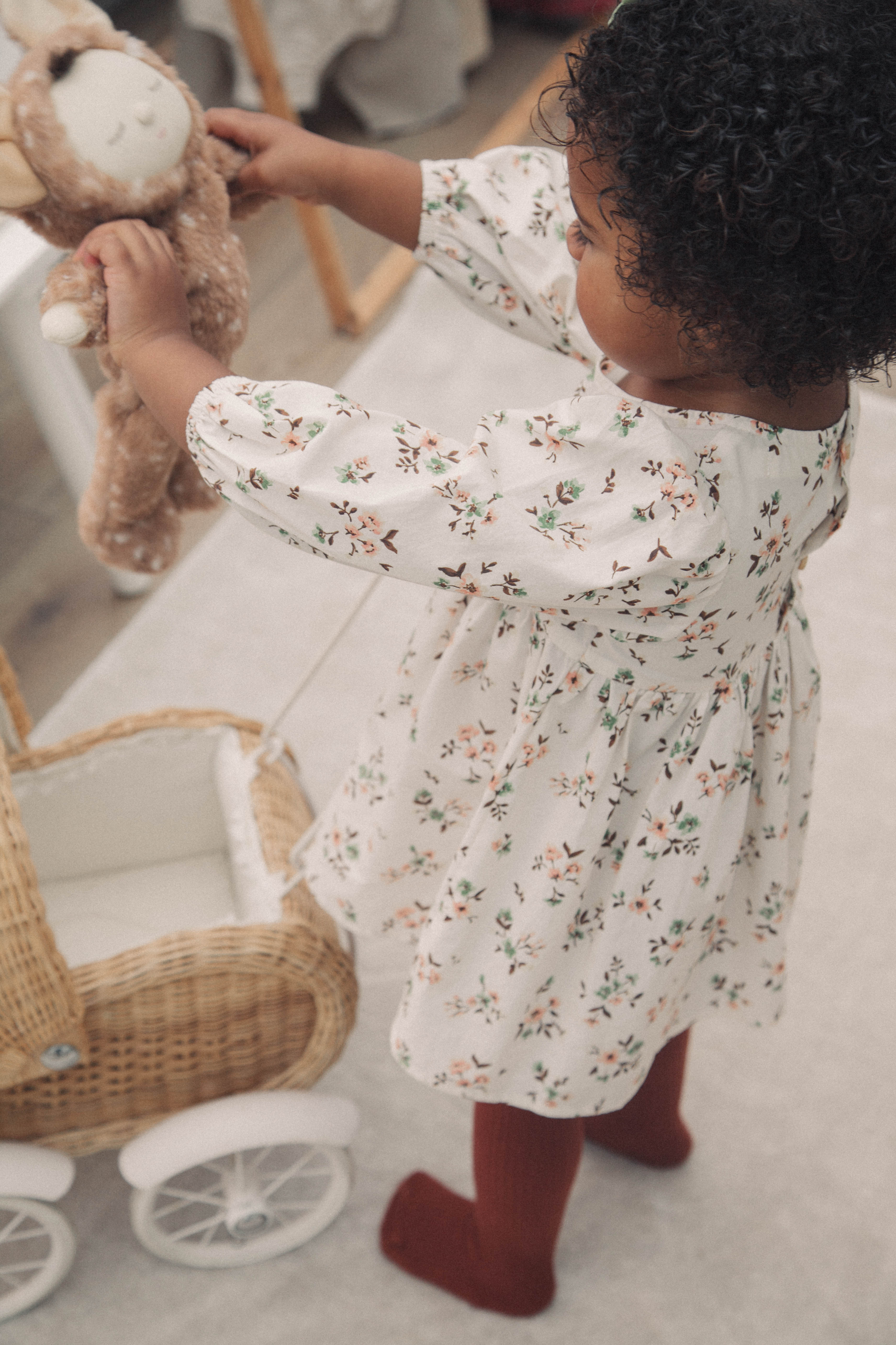 Mocha/Floral Puff Sleeve Dress