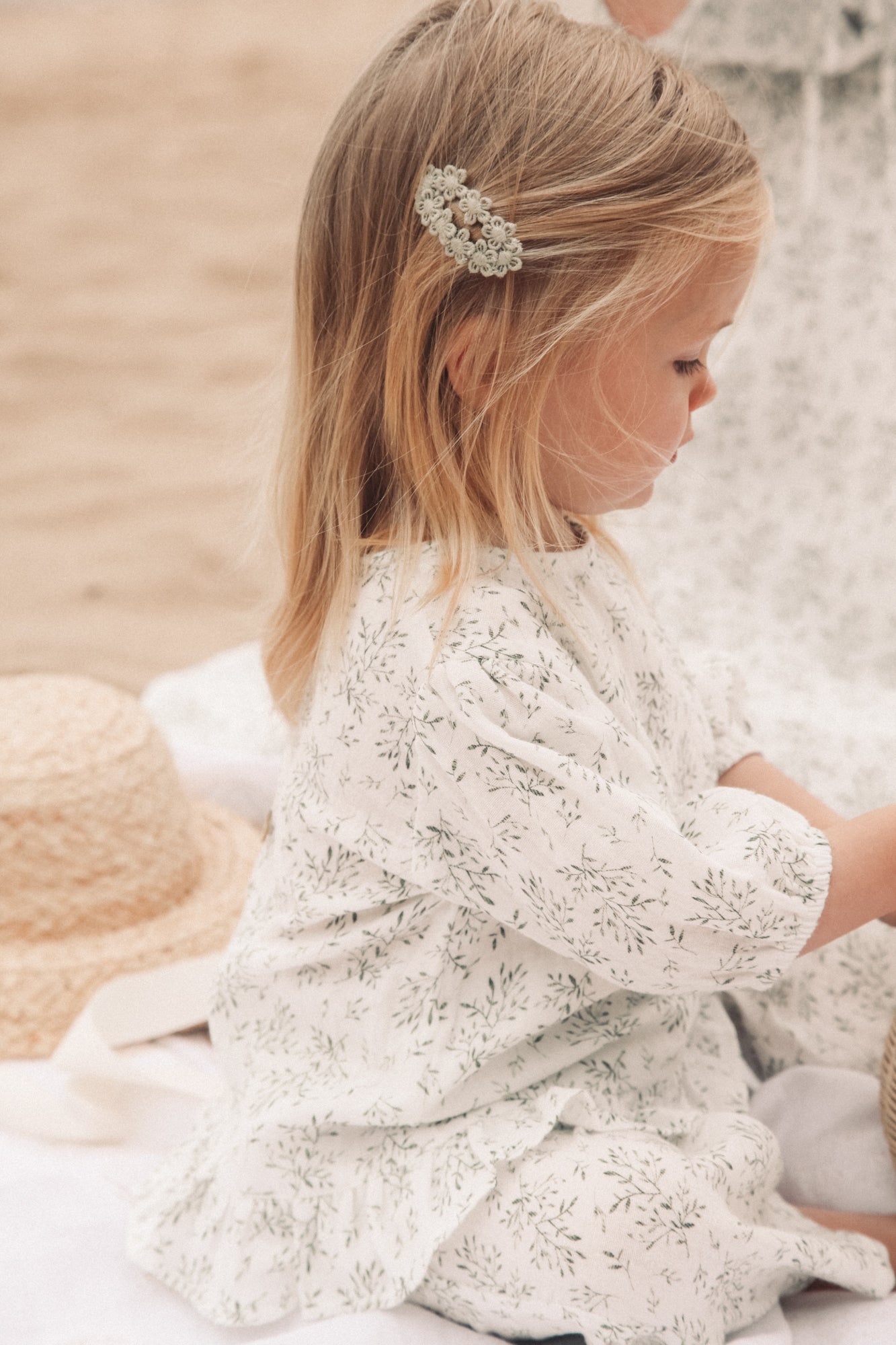 Olive Cotton Daisy Chain Snap Clip (2 pack)