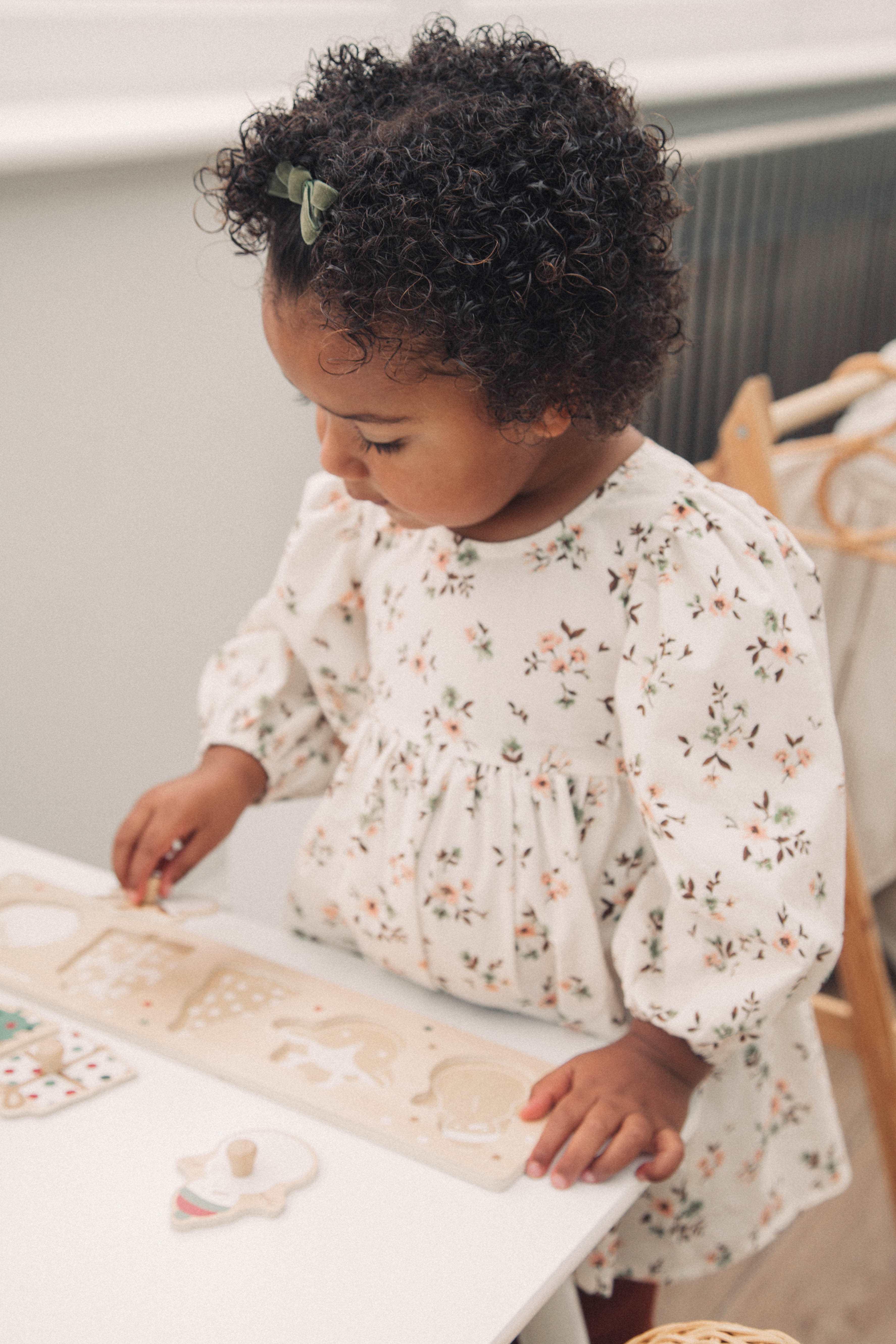 Mocha/Floral Puff Sleeve Dress