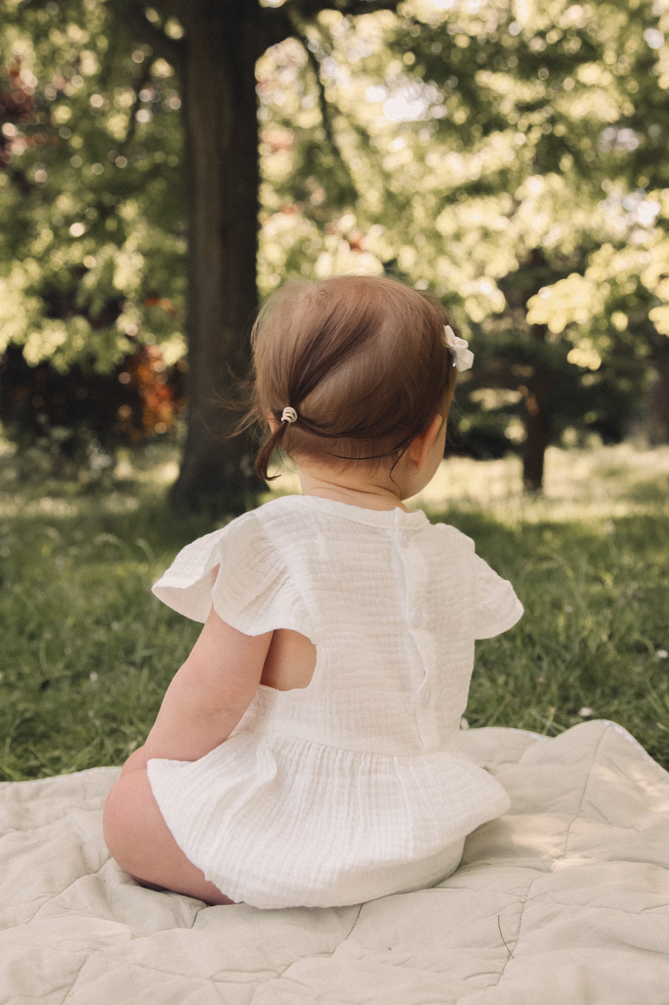 White Frill Short Sleeve Muslin Romper