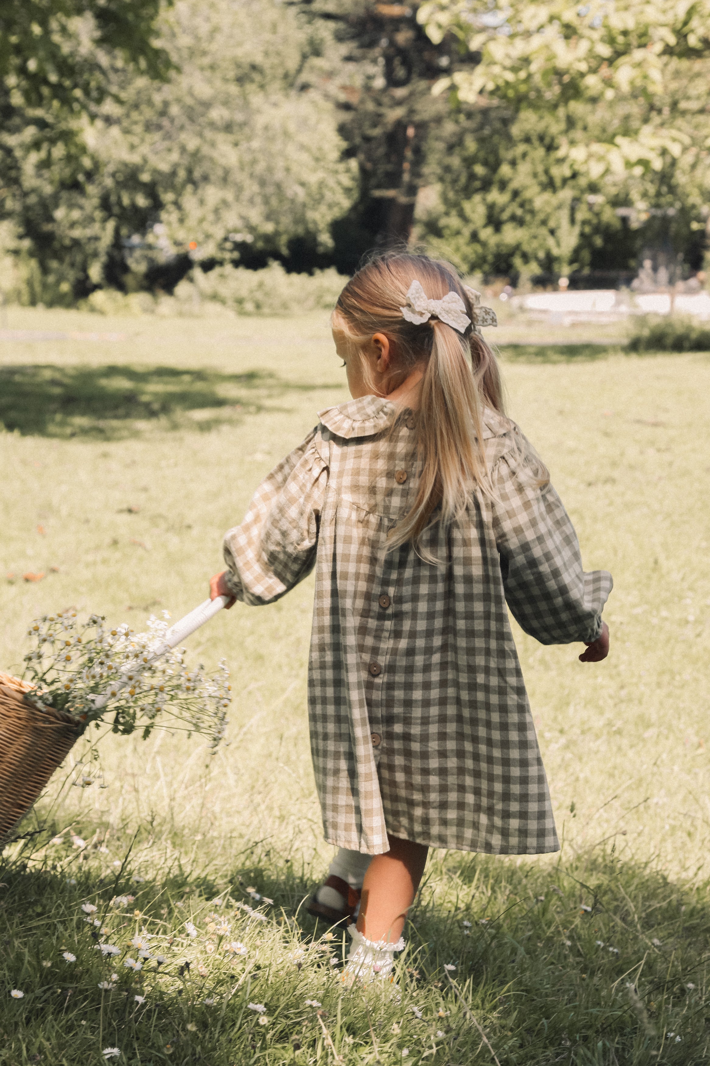 Sage Green/Check Frill Collar Smock Dress