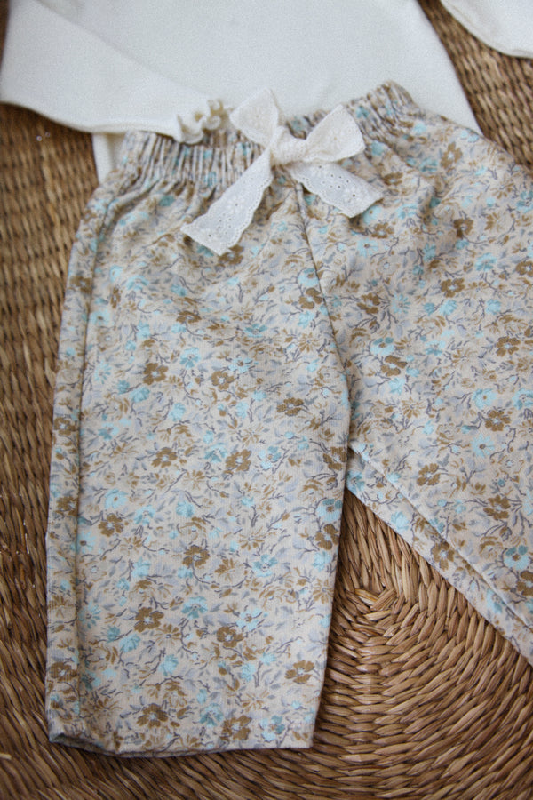 Soft Corduroy Vintage Blue Floral Trouser
