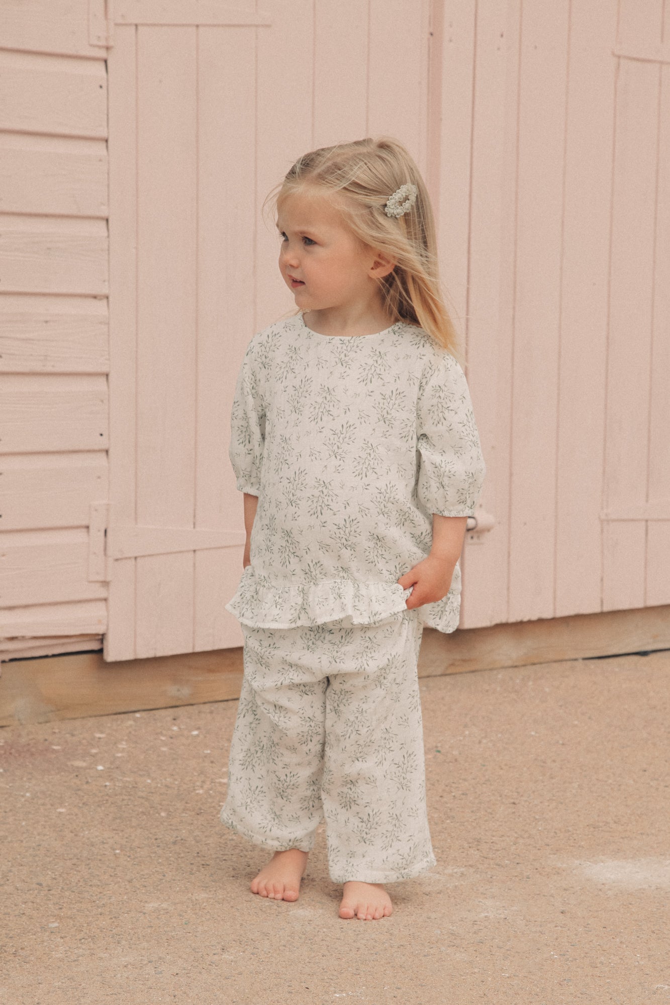 Olive Leaves/Muslin Wide Leg Trousers