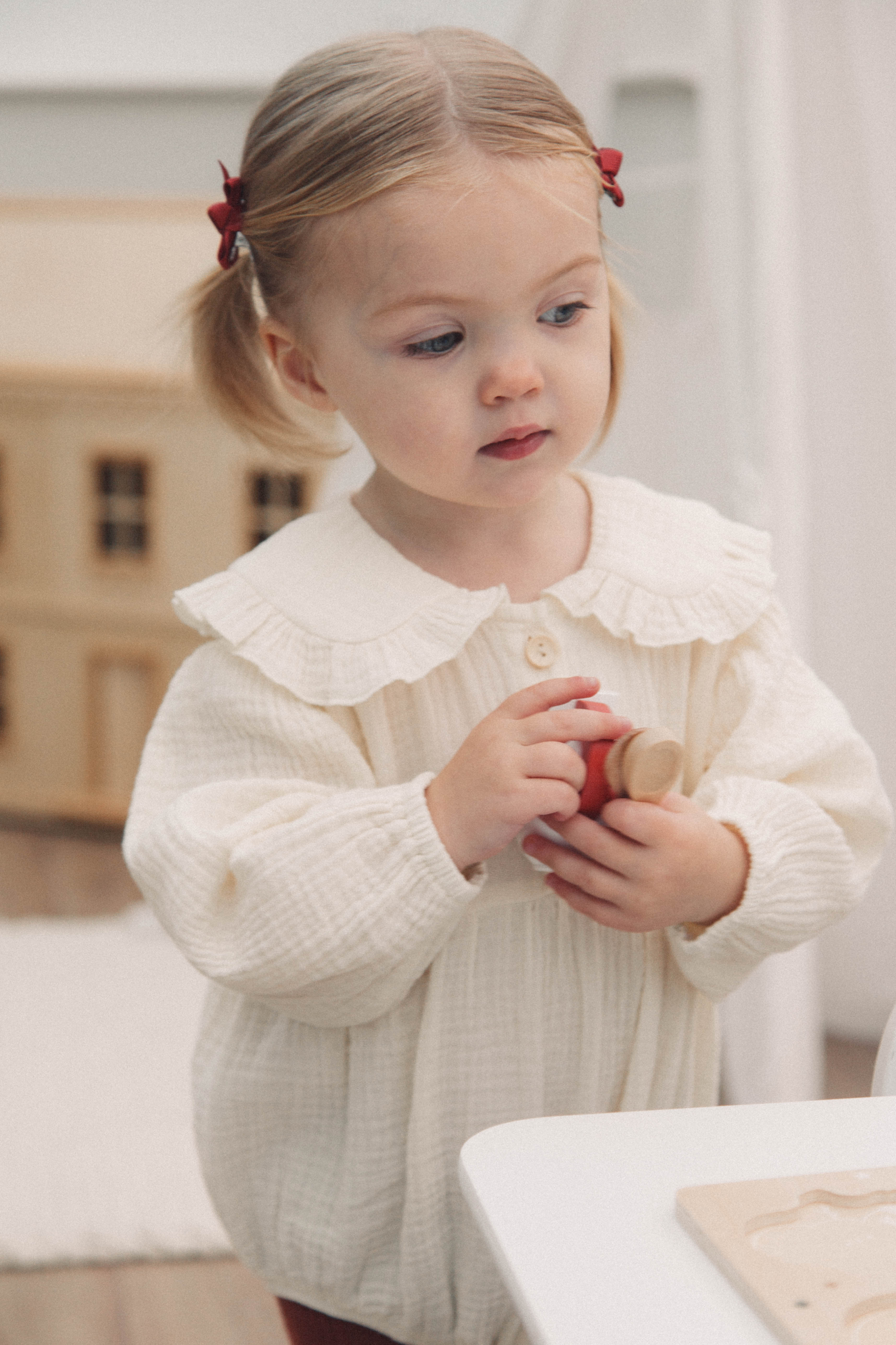 Buttermilk Frill Collar Muslin Romper