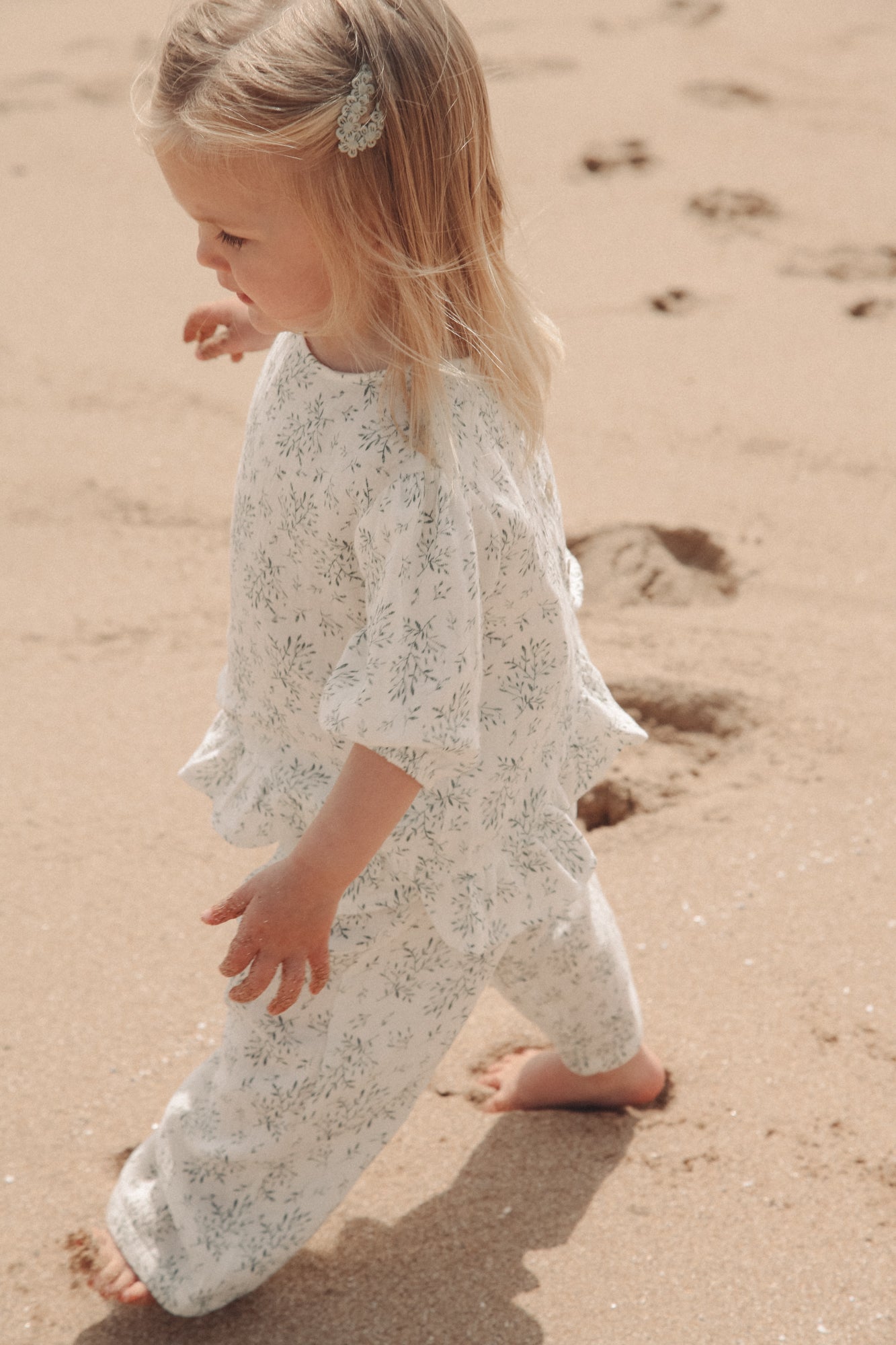 Olive Leaves/Muslin Frill Button Back Top