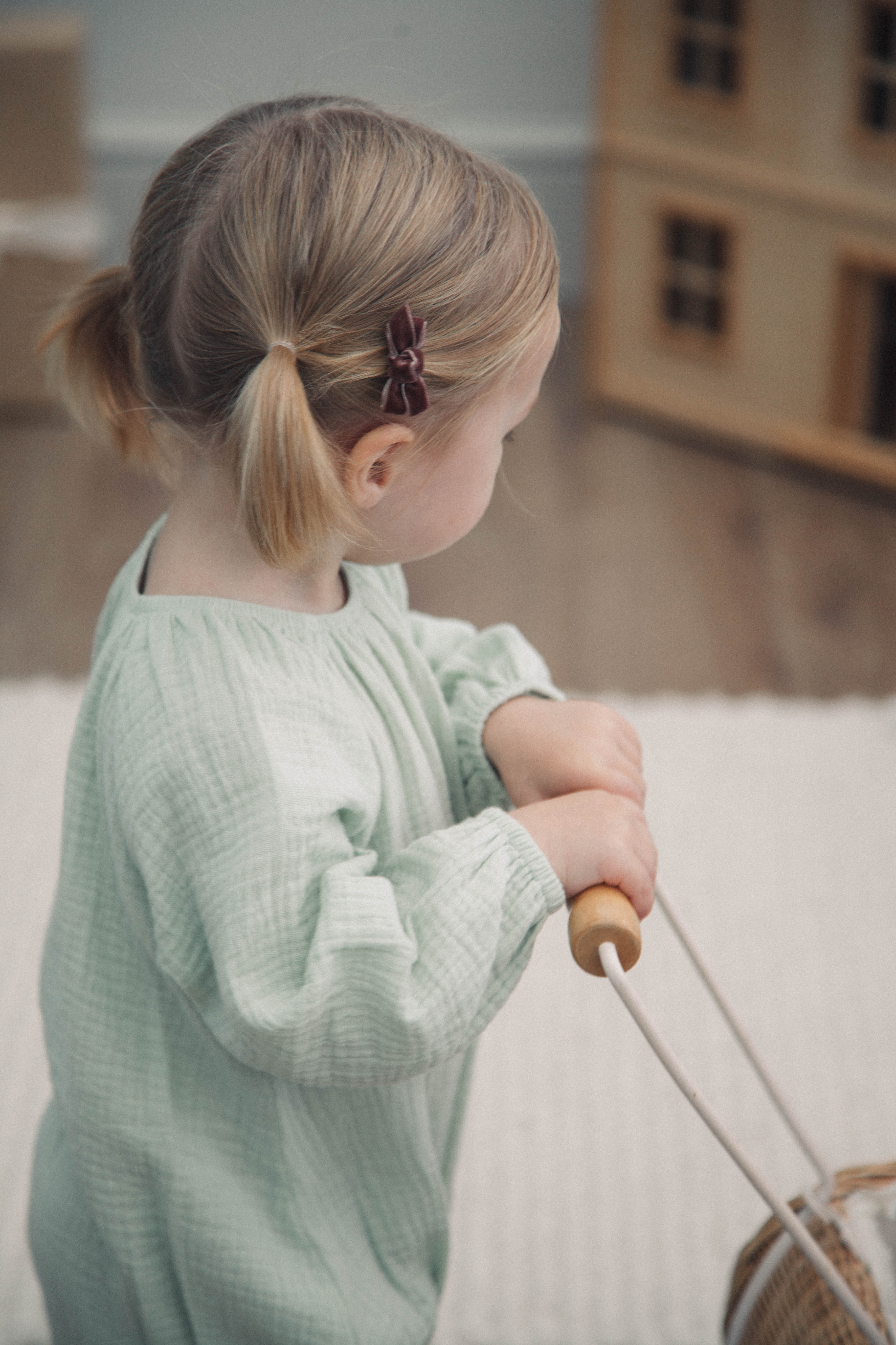 WHOLESALE Light Sage Muslin Long Sleeve Romper