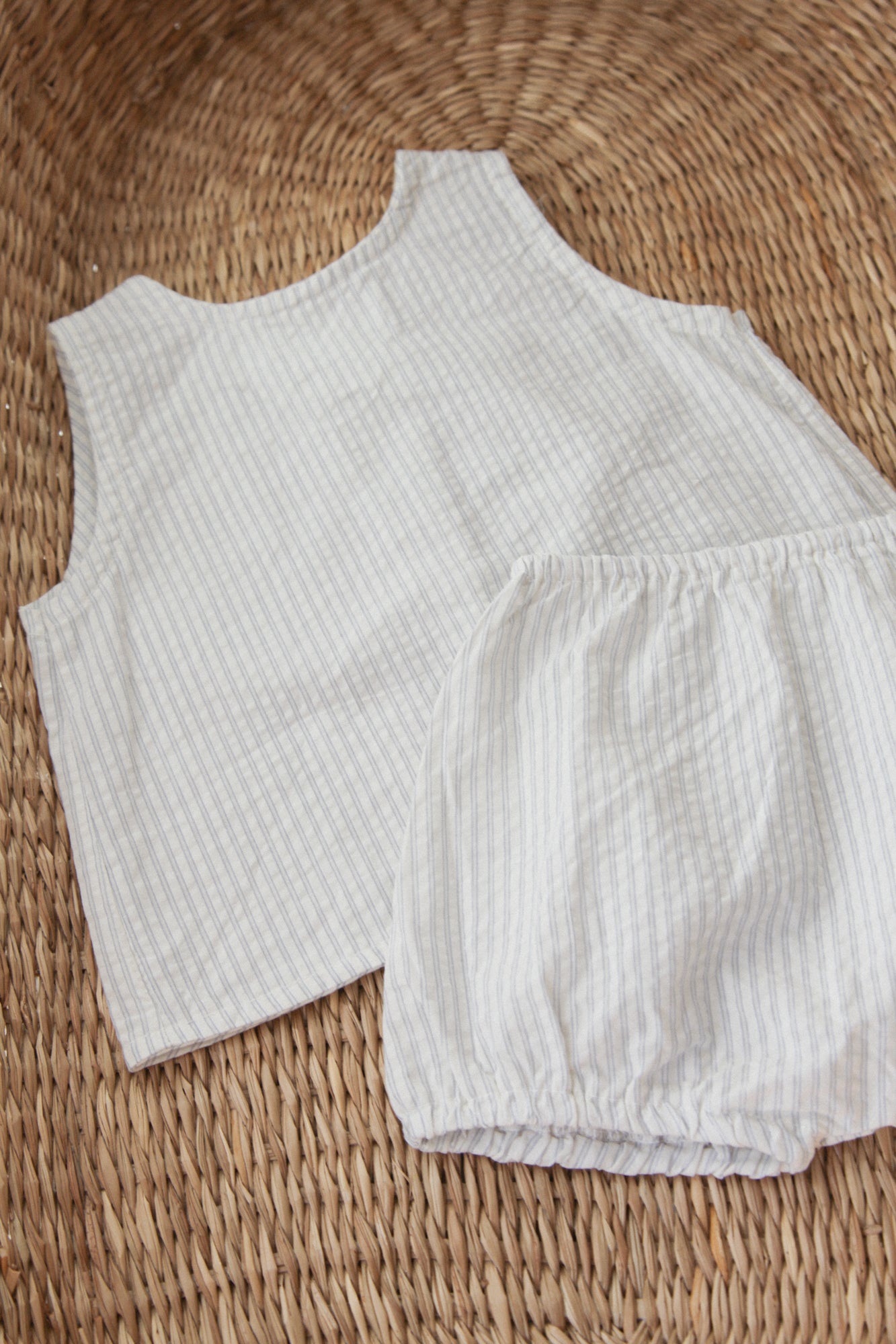 White/Blue Pinstripe Top & Bloomer Co-ord