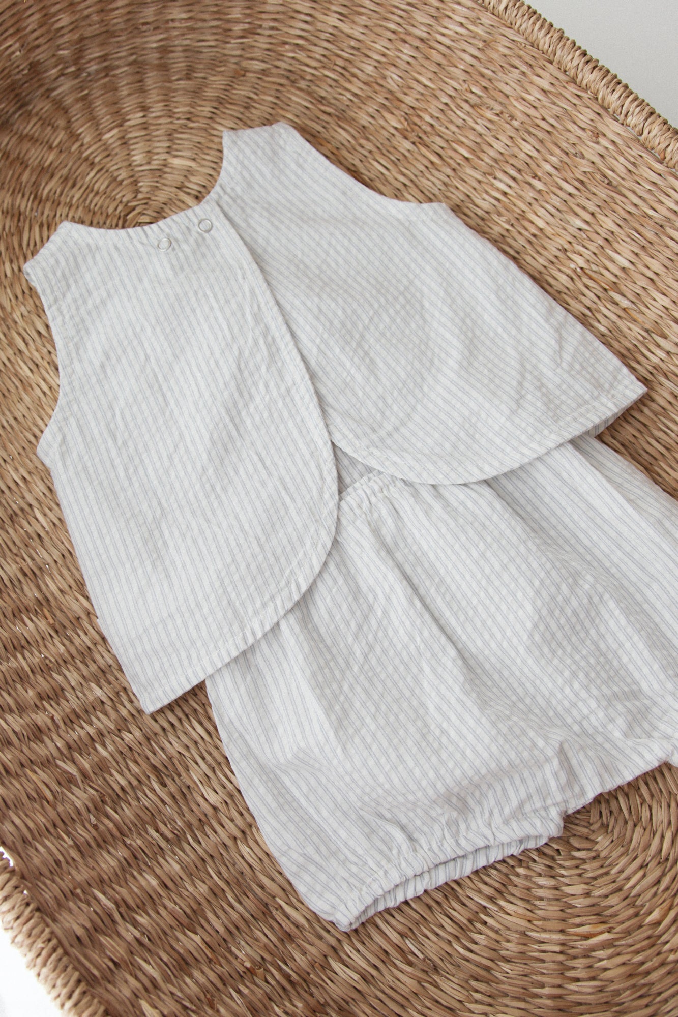 White/Blue Pinstripe Top & Bloomer Co-ord