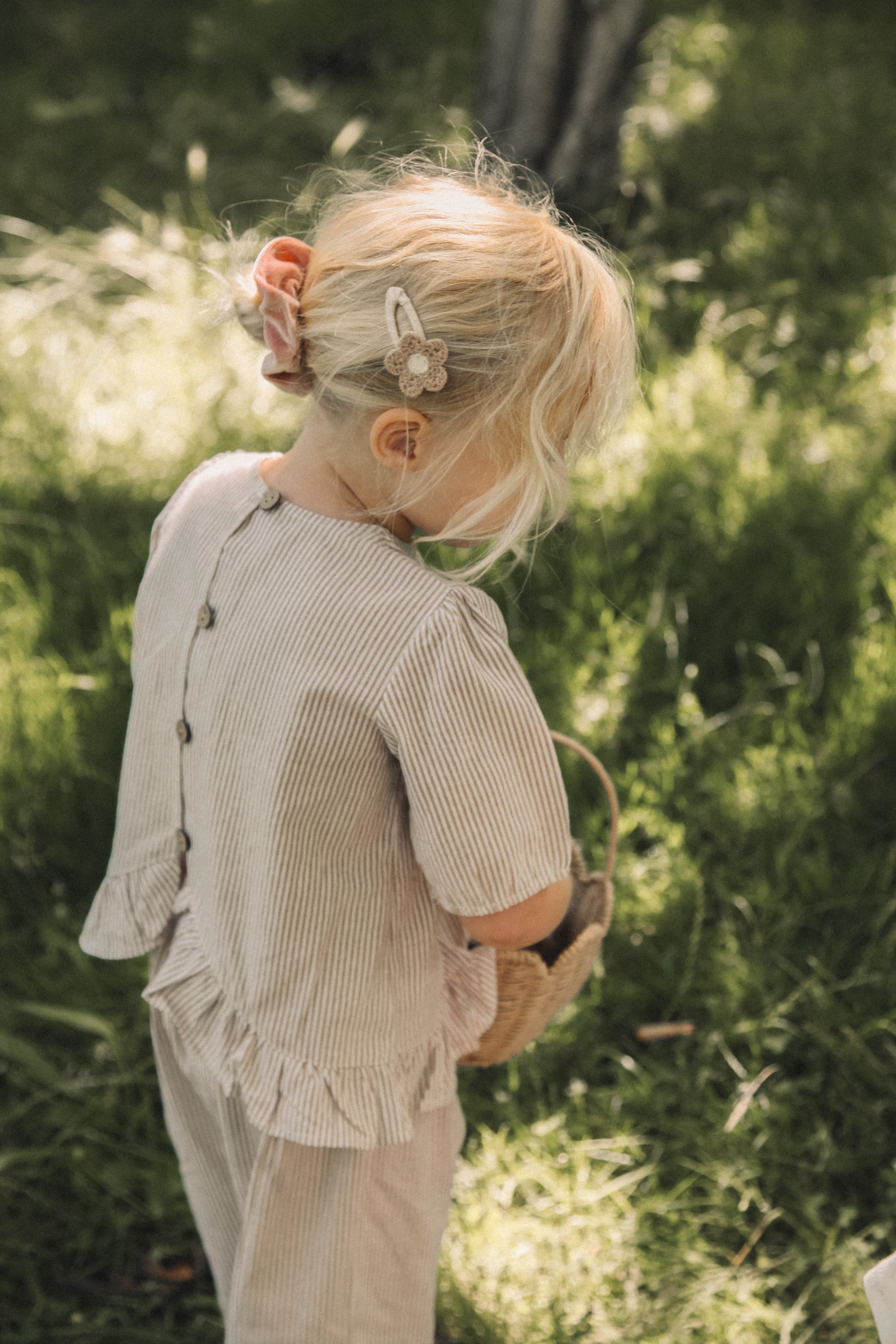 Brown/Stripe Cotton Frill Button Back Top