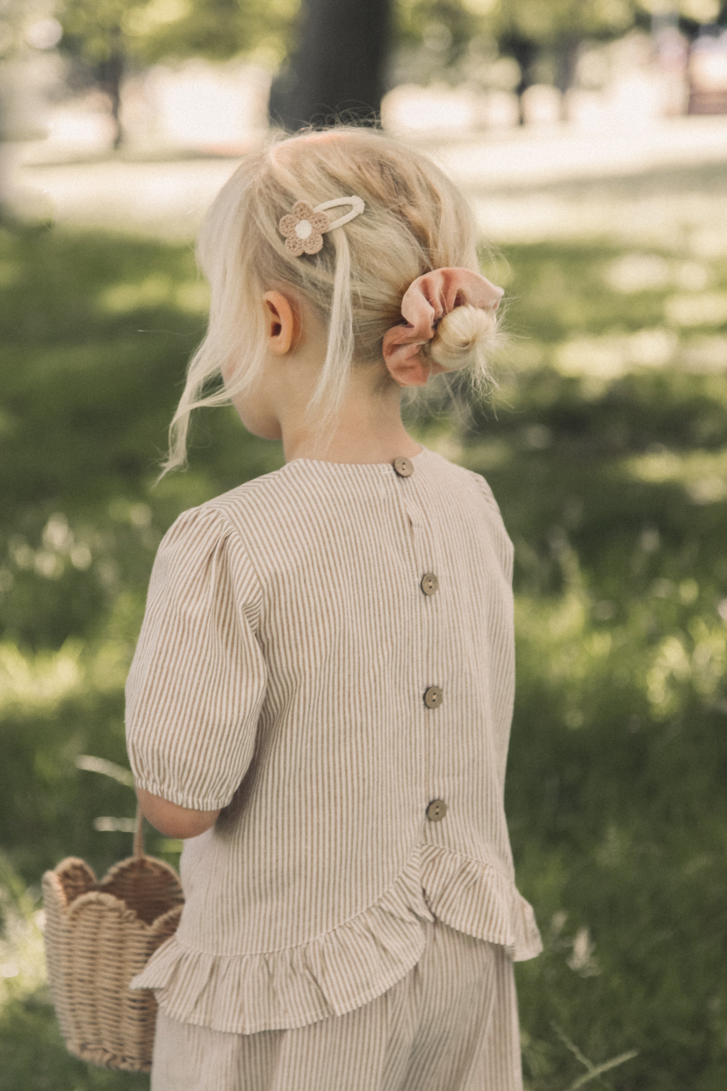 Brown/Stripe Cotton Frill Button Back Top
