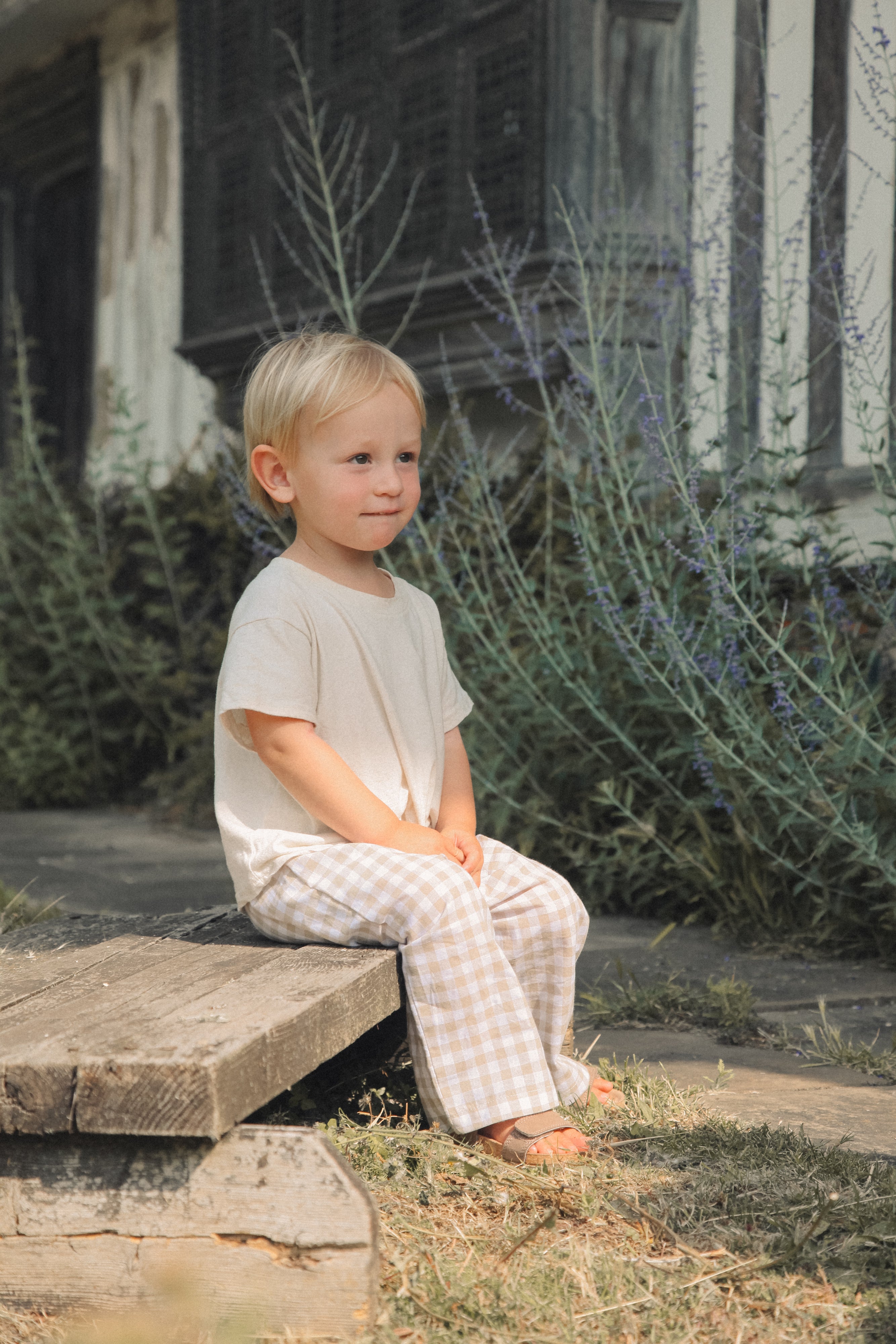 WHOLESALE Beige/Check Cotton Trousers