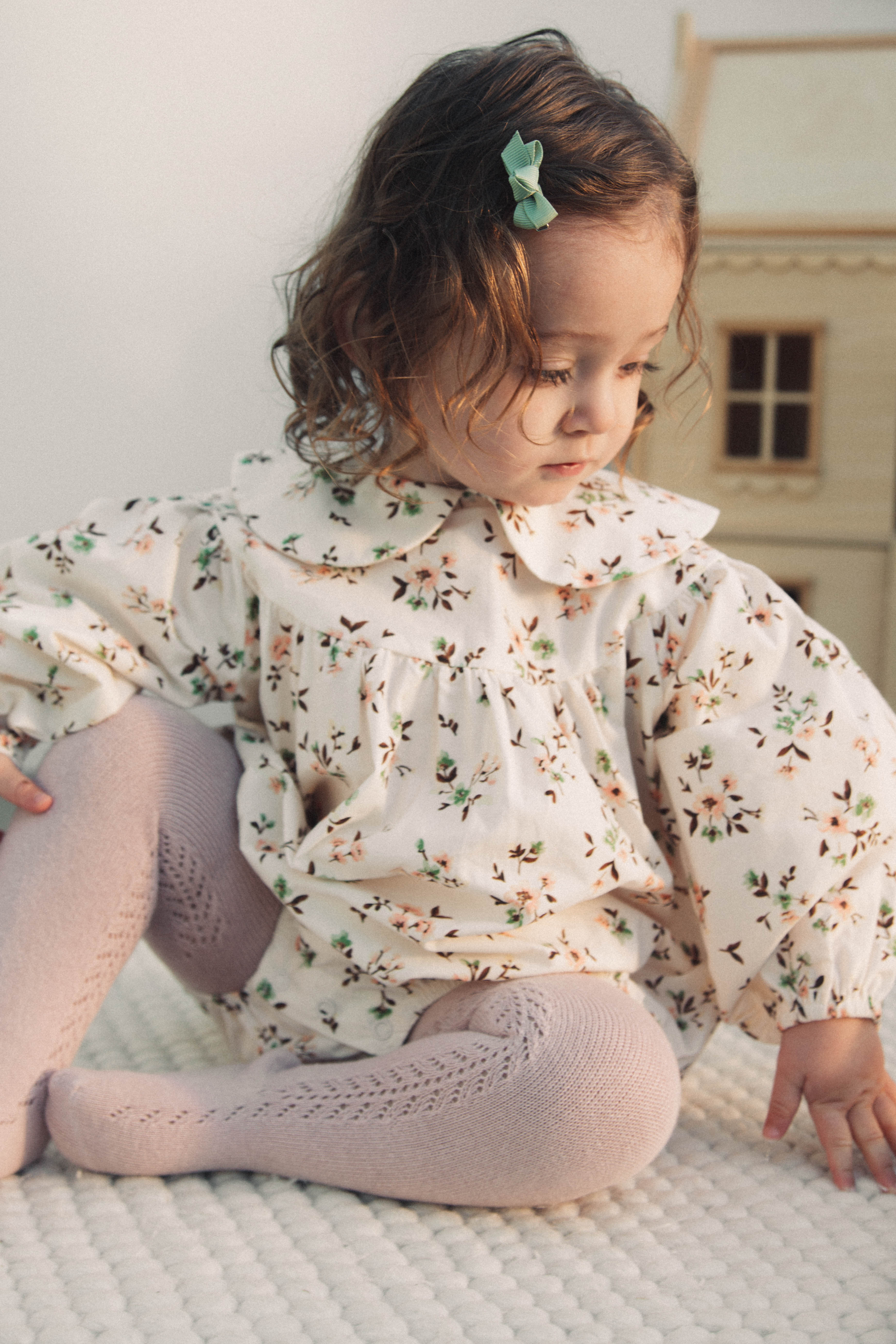 Mocha/Floral Long Sleeve Romper