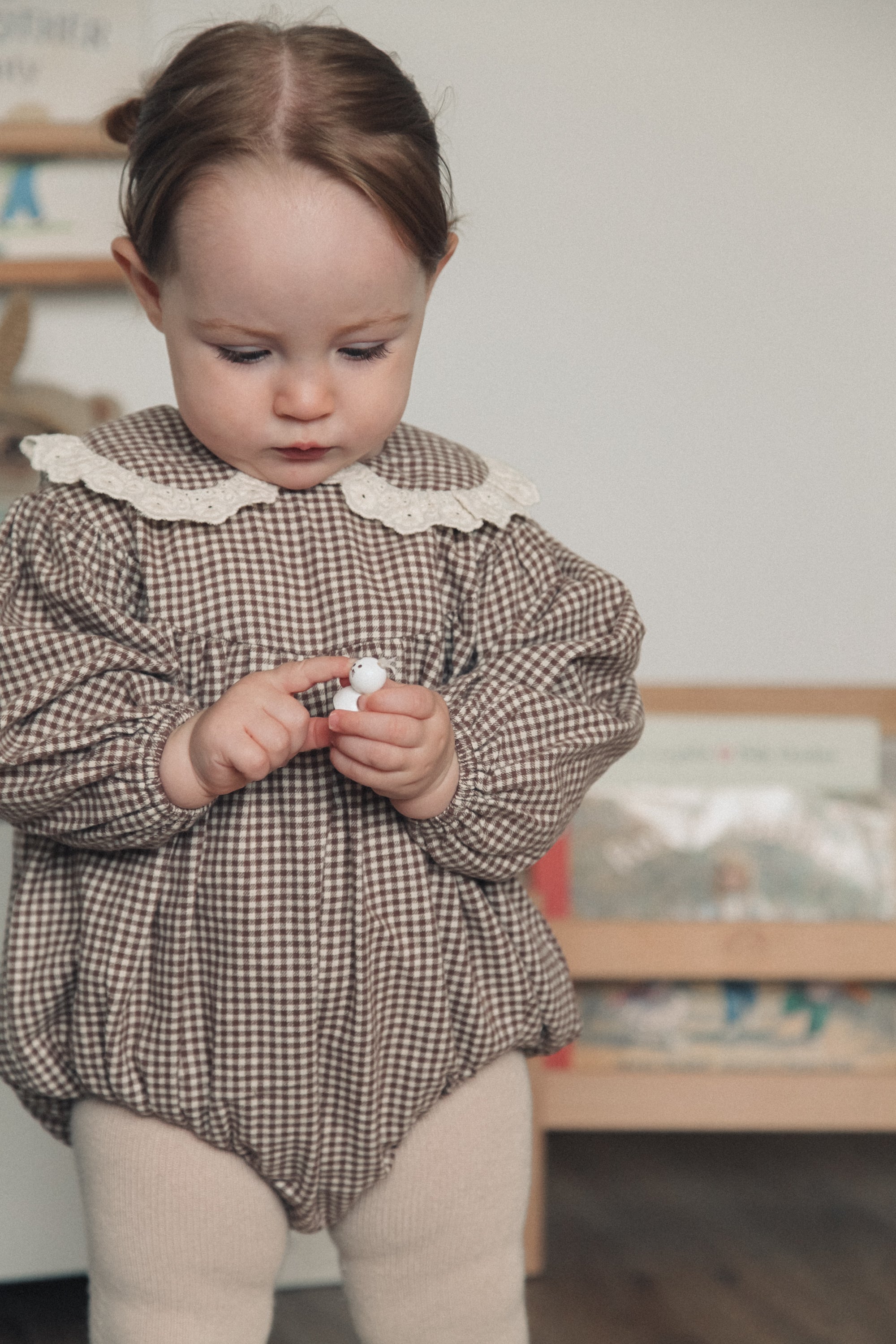 PRE-ORDER Brown/Gingham Frill Collar Romper
