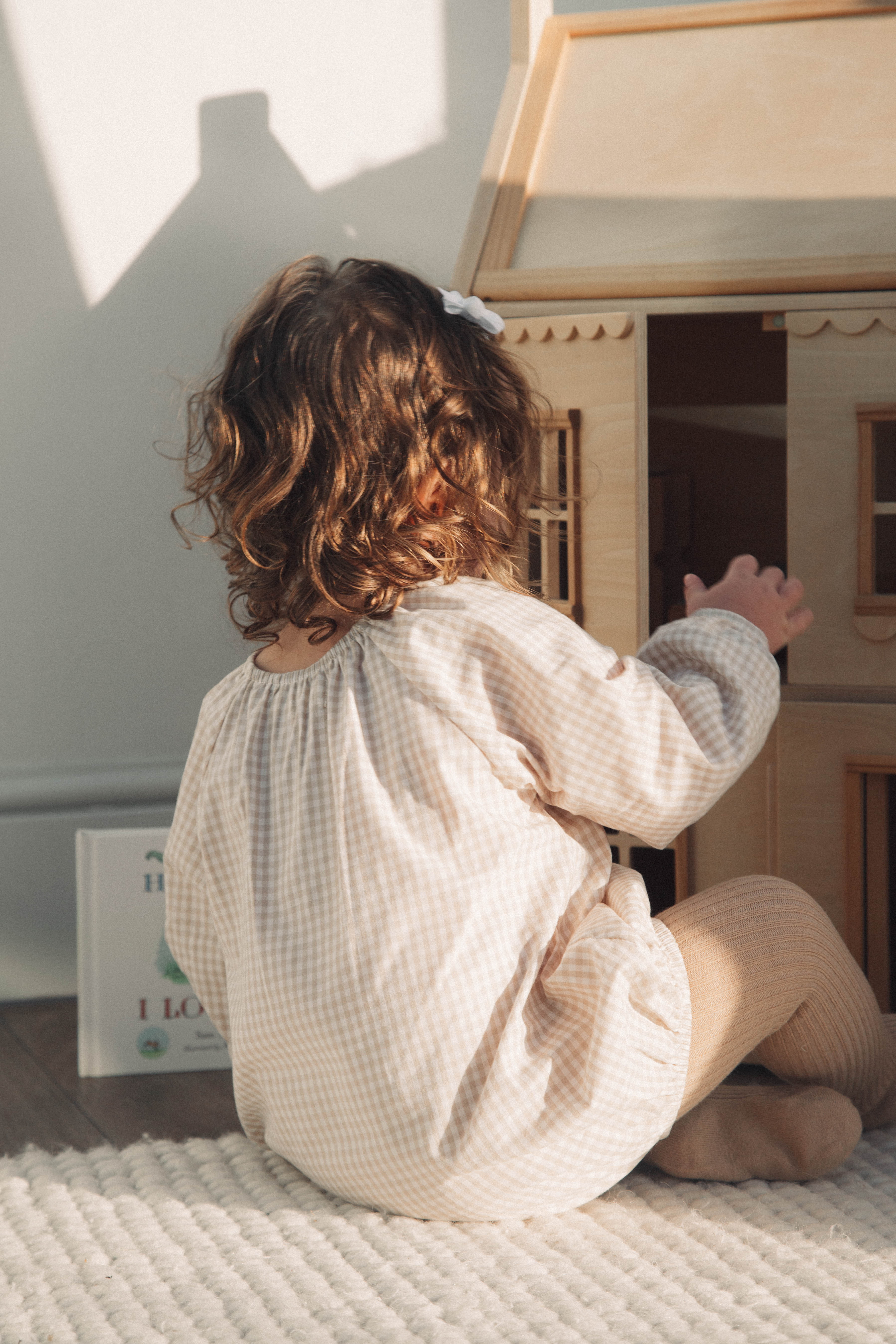 WHOLESALE Beige/Gingham Long Sleeve Oversized Romper