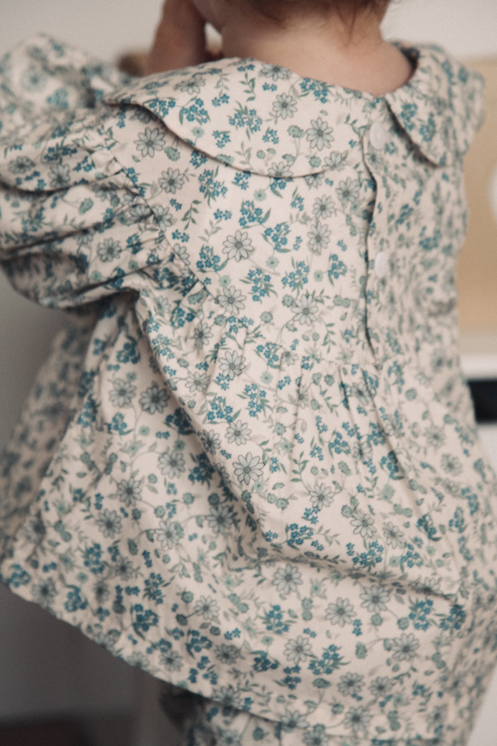 Blue/Floral Puff Sleeve Blouse & Bloomer Set