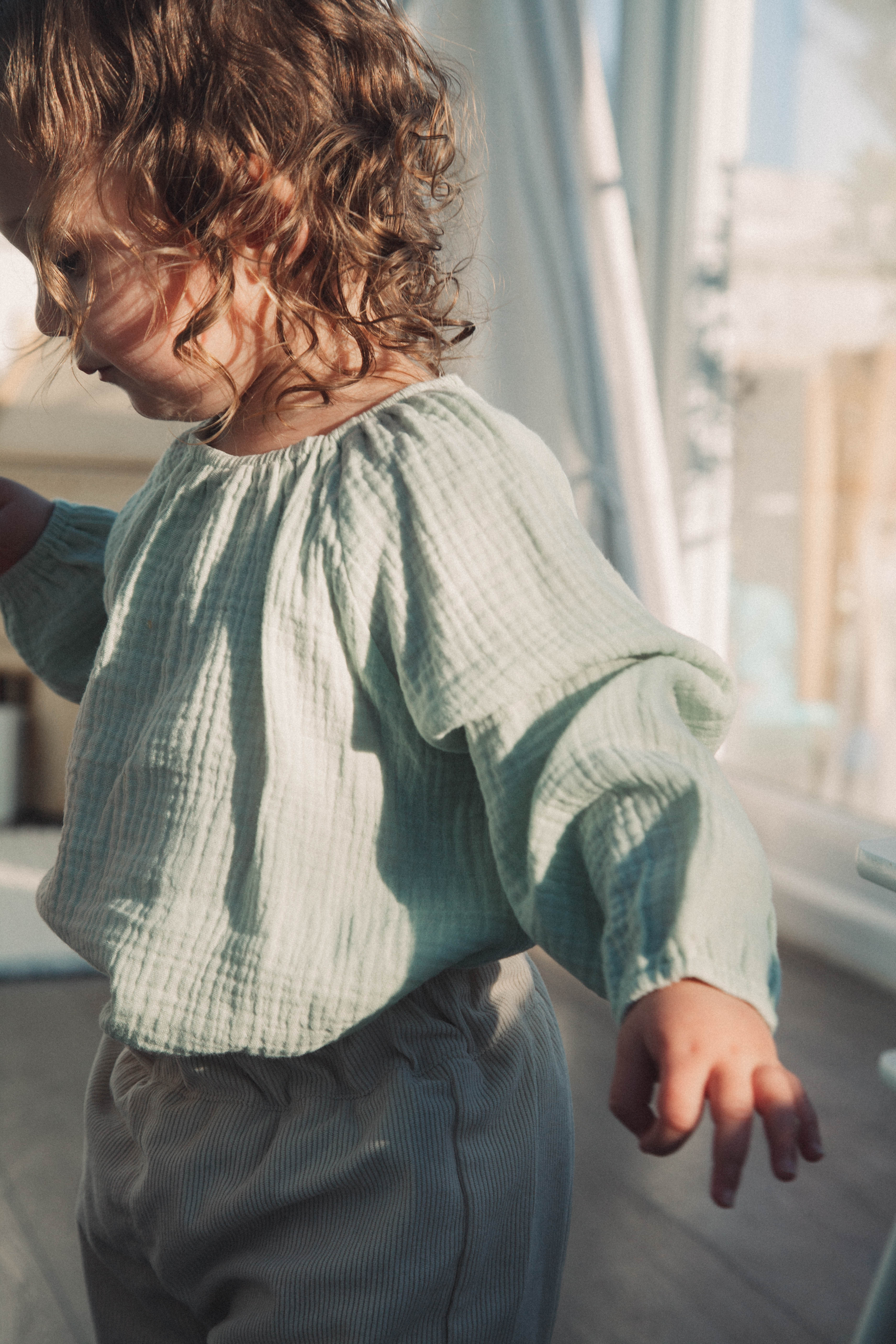 Light Sage Muslin Long Sleeve Romper
