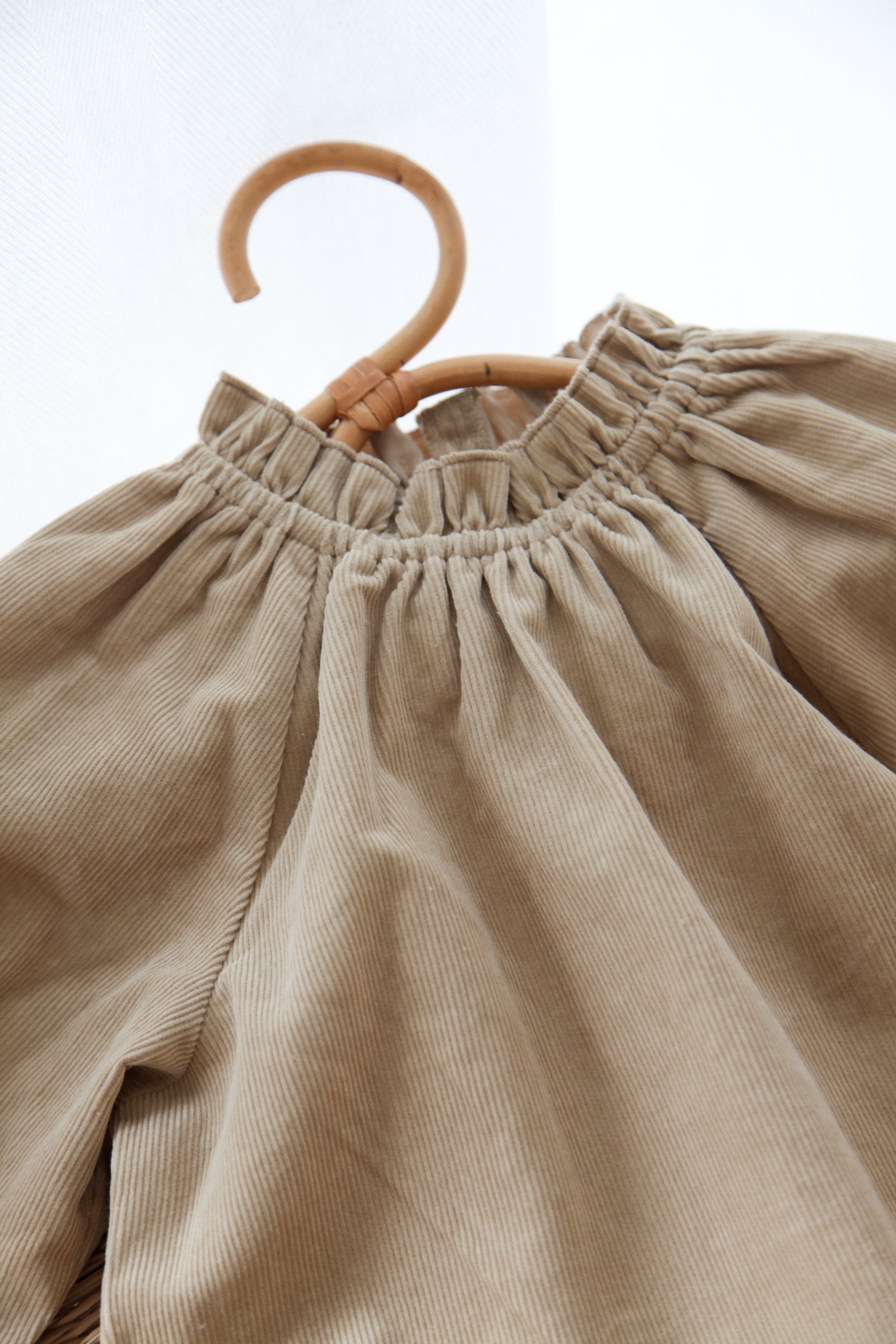 Dark Beige/Cord Bow Long Sleeve Romper