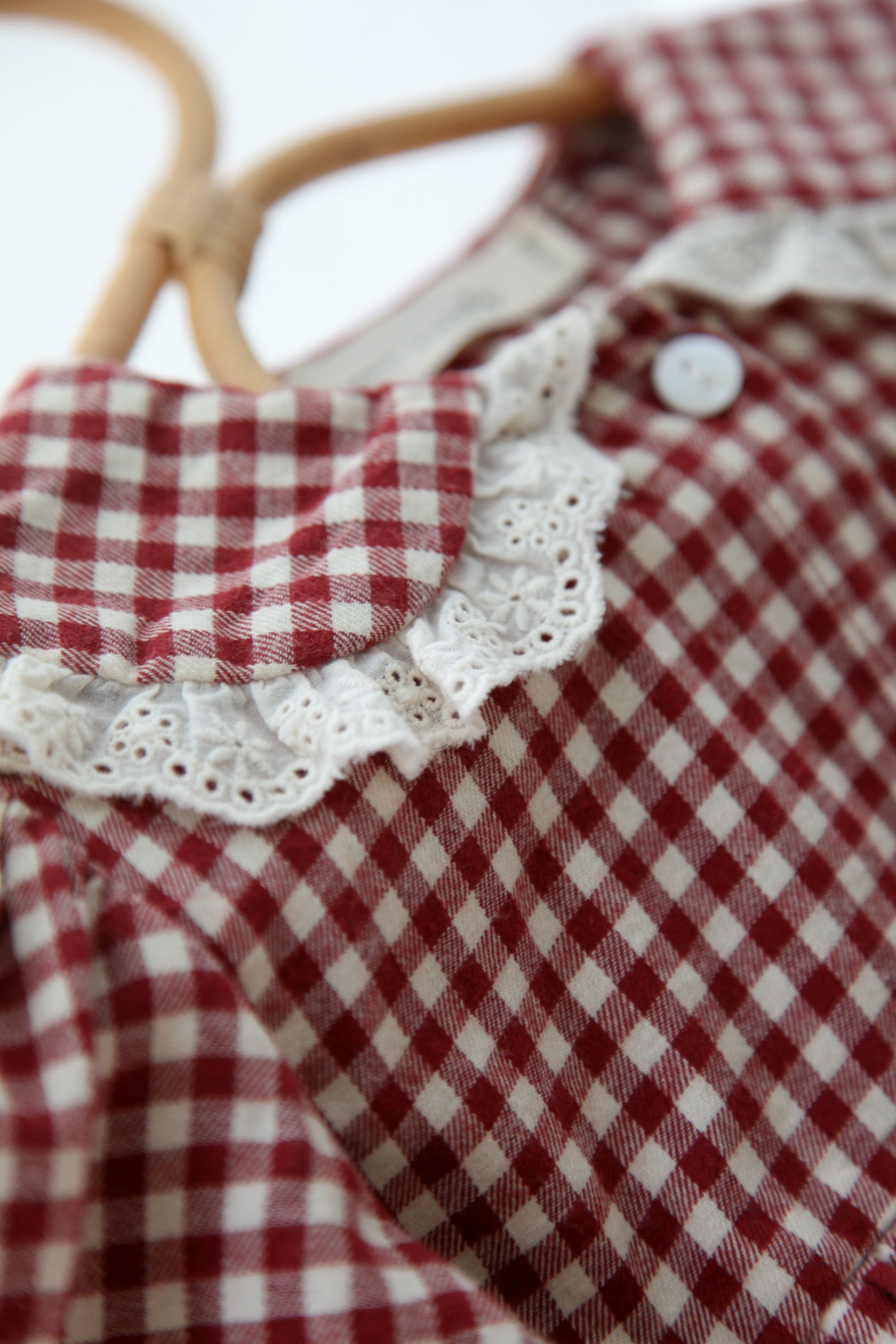 Berry/Gingham Oversized Frill Collar Romper