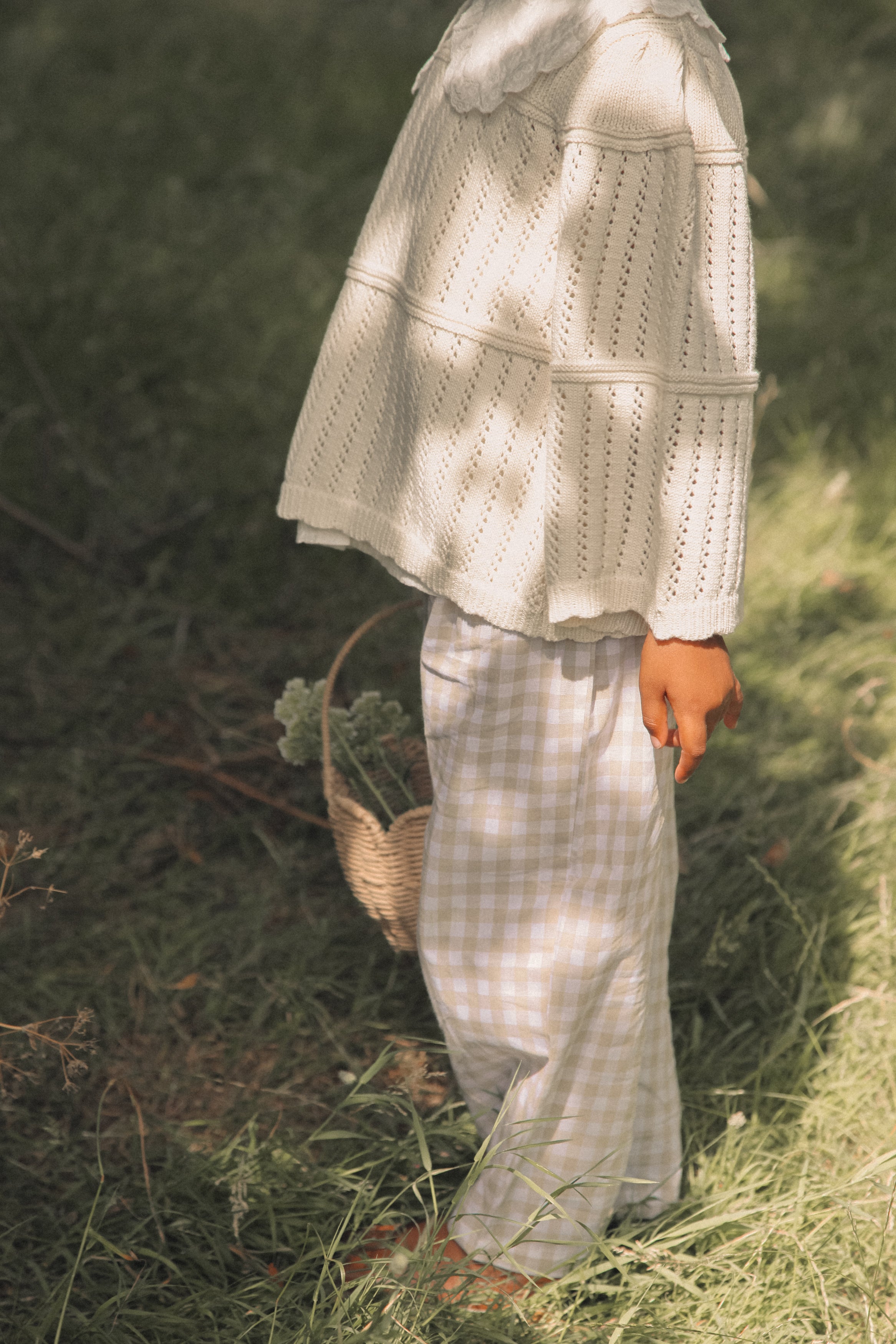 Cream Cotton Flare Sleeve Openwork Knit Jumper