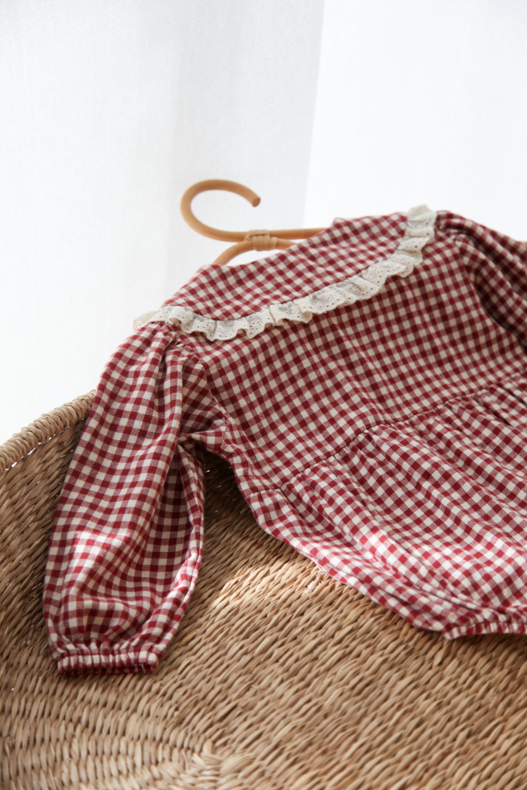 WHOLESALE Berry/Gingham Oversized Frill Collar Romper