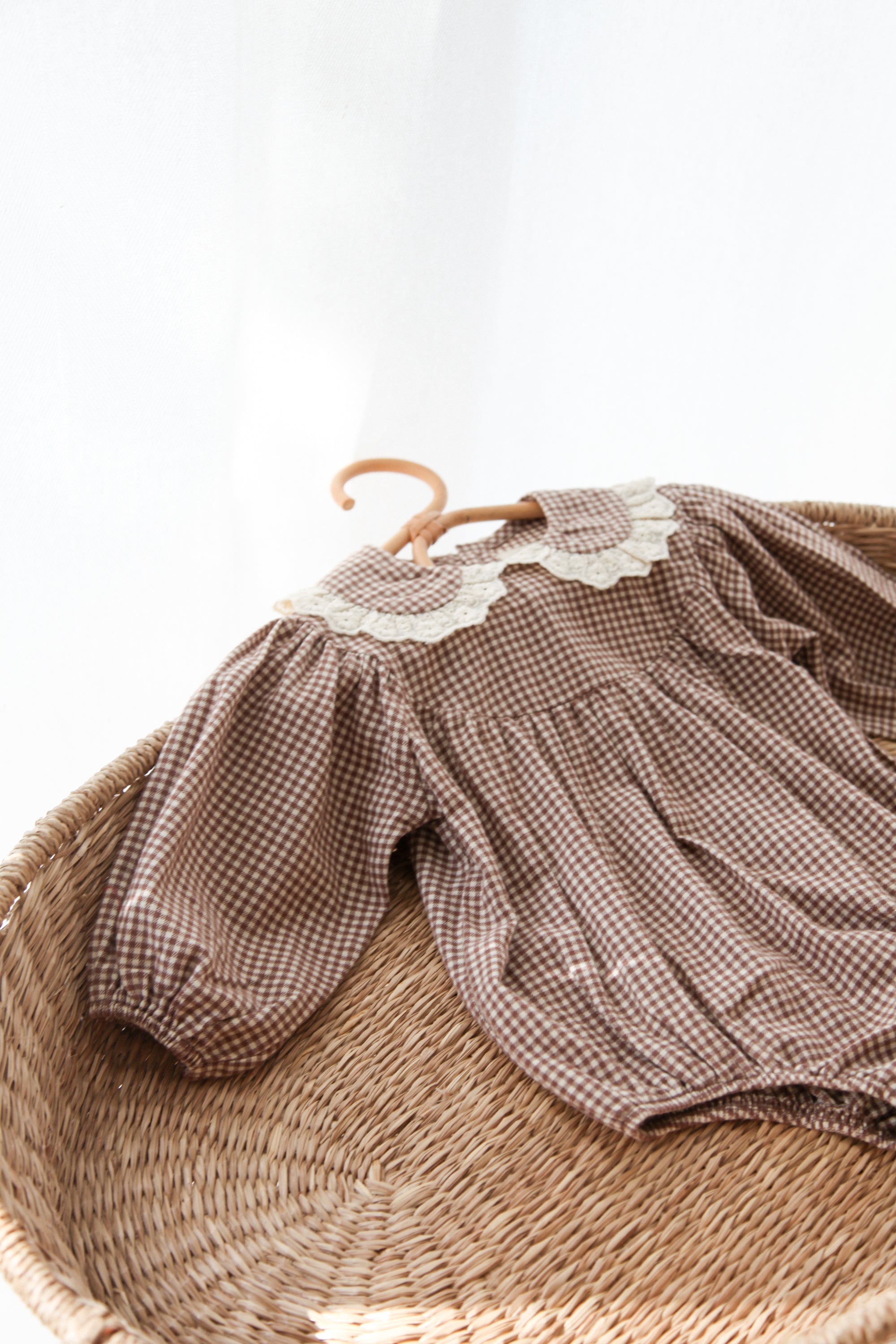 PRE-ORDER Brown/Gingham Frill Collar Romper