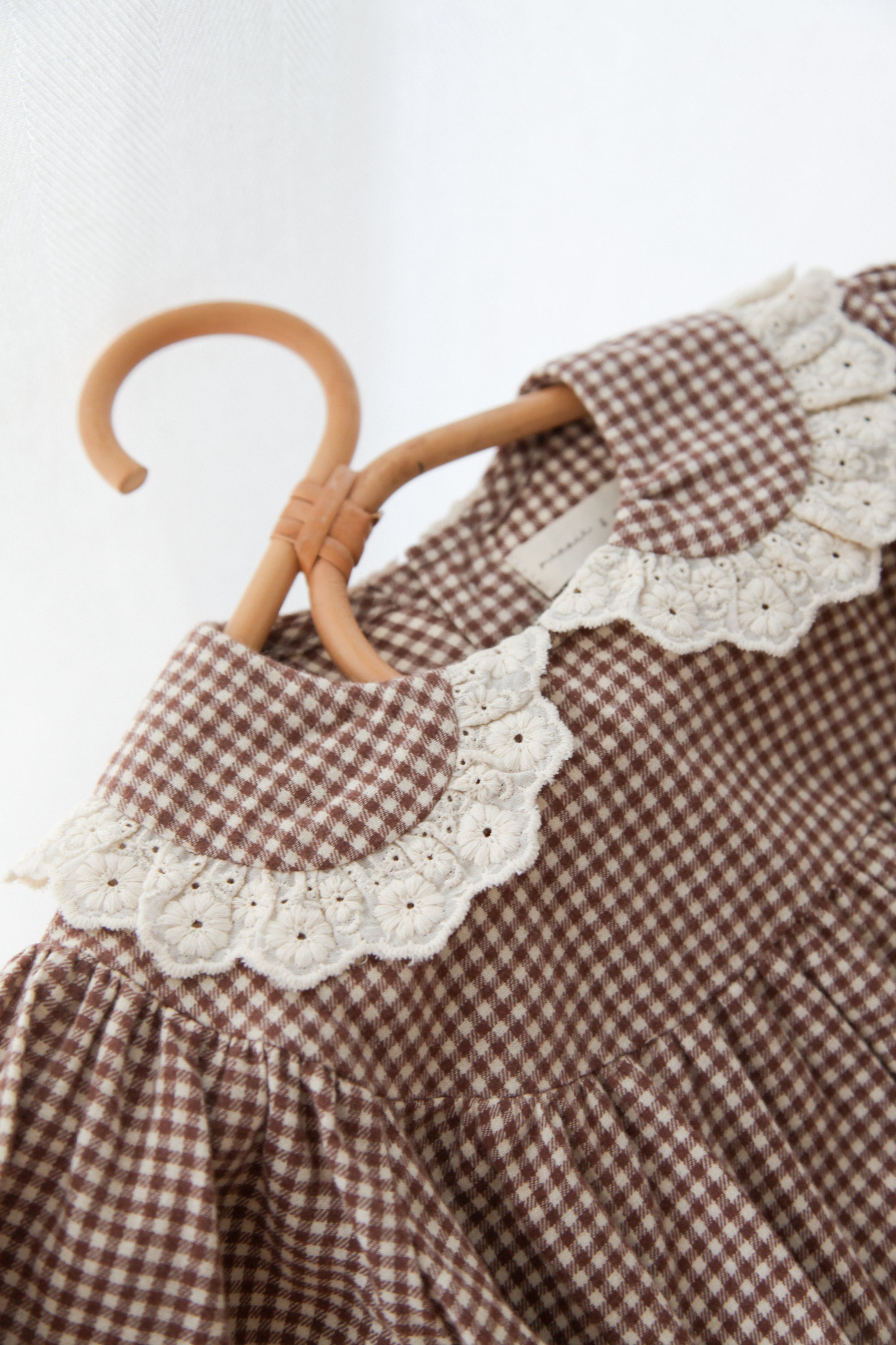 WHOLESALE Brown/Gingham Frill Collar Romper