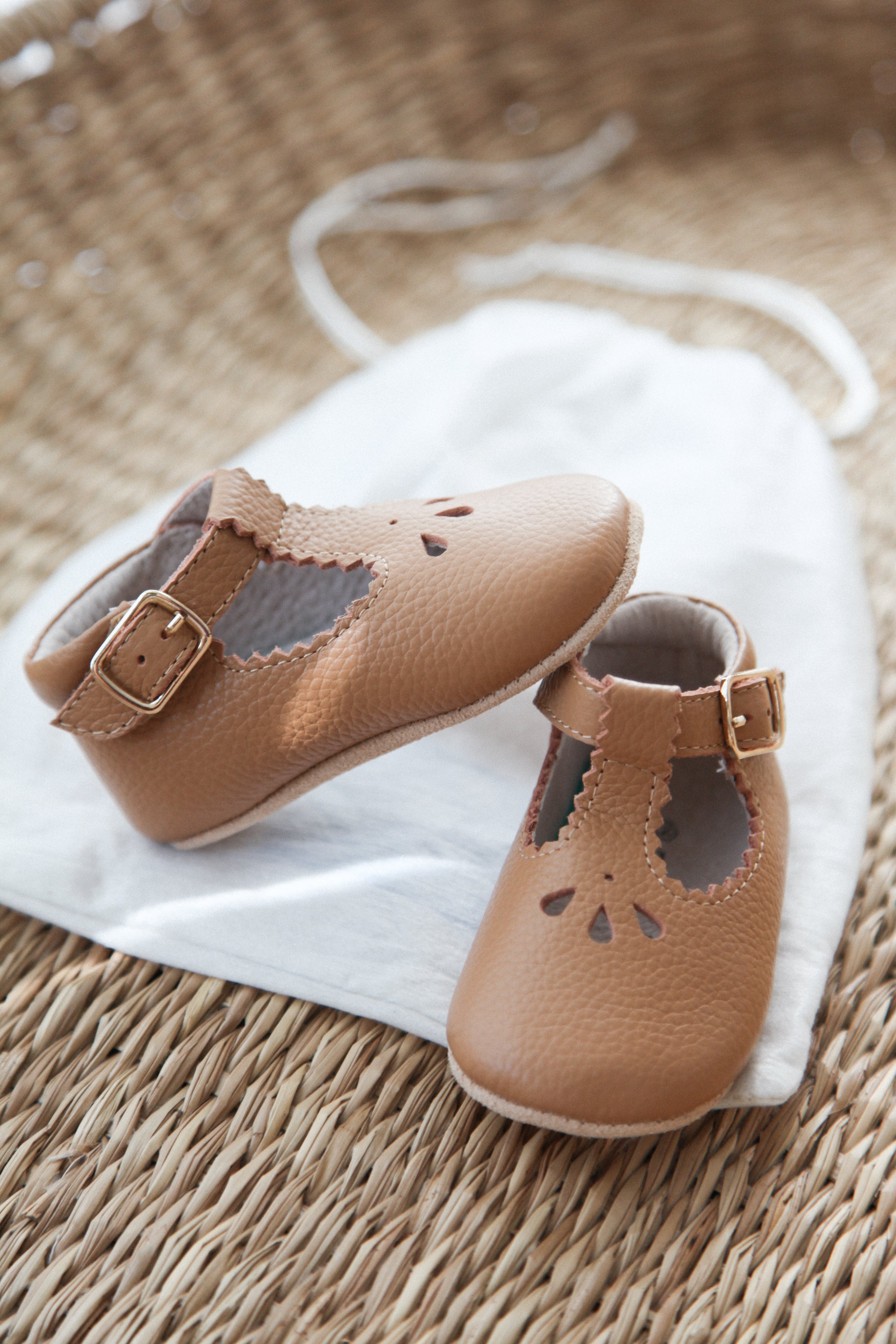 Tan Leather T-Bar Baby Shoes (& dust bag)