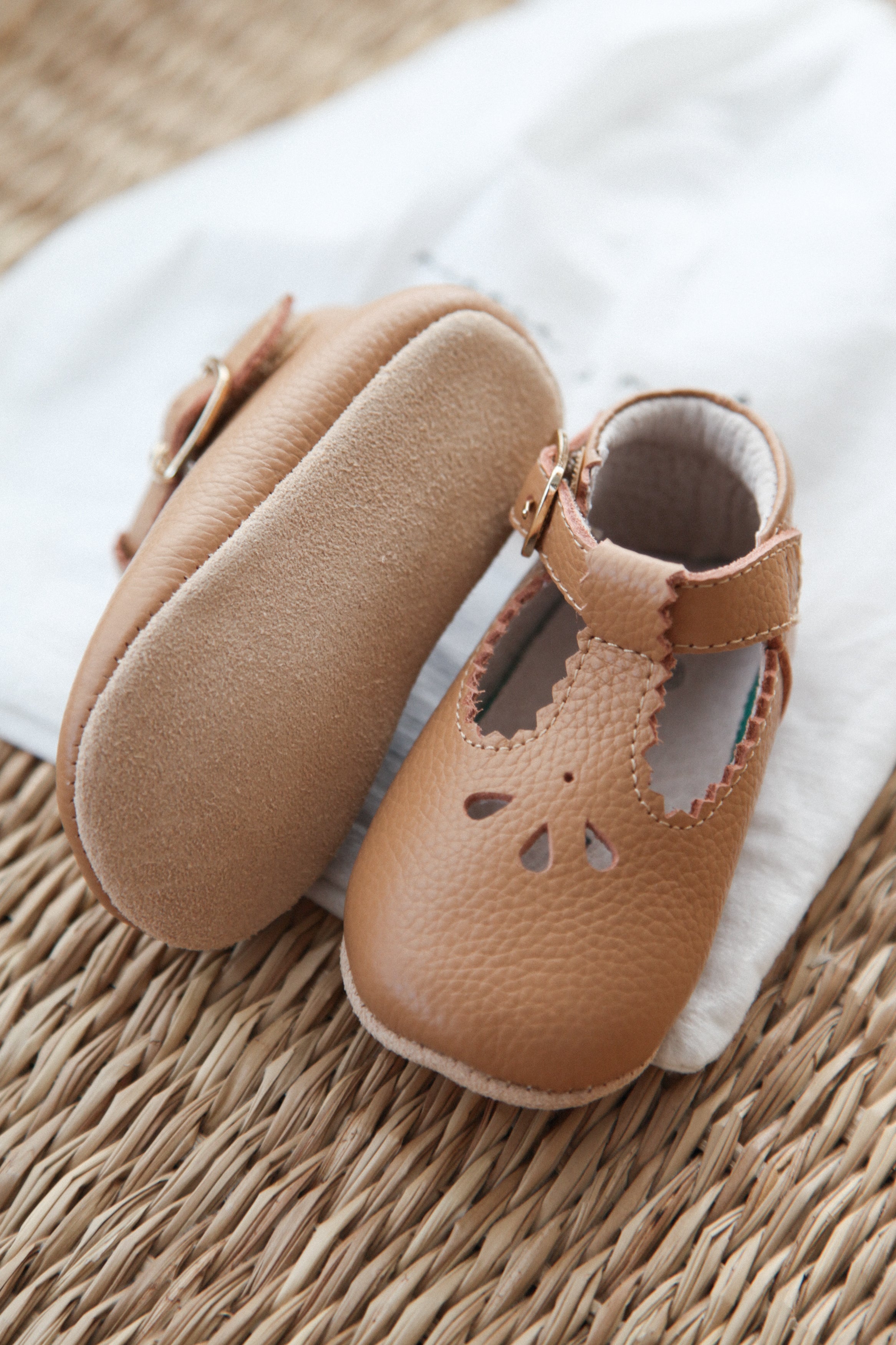 Tan Leather T-Bar Baby Shoes (& dust bag)