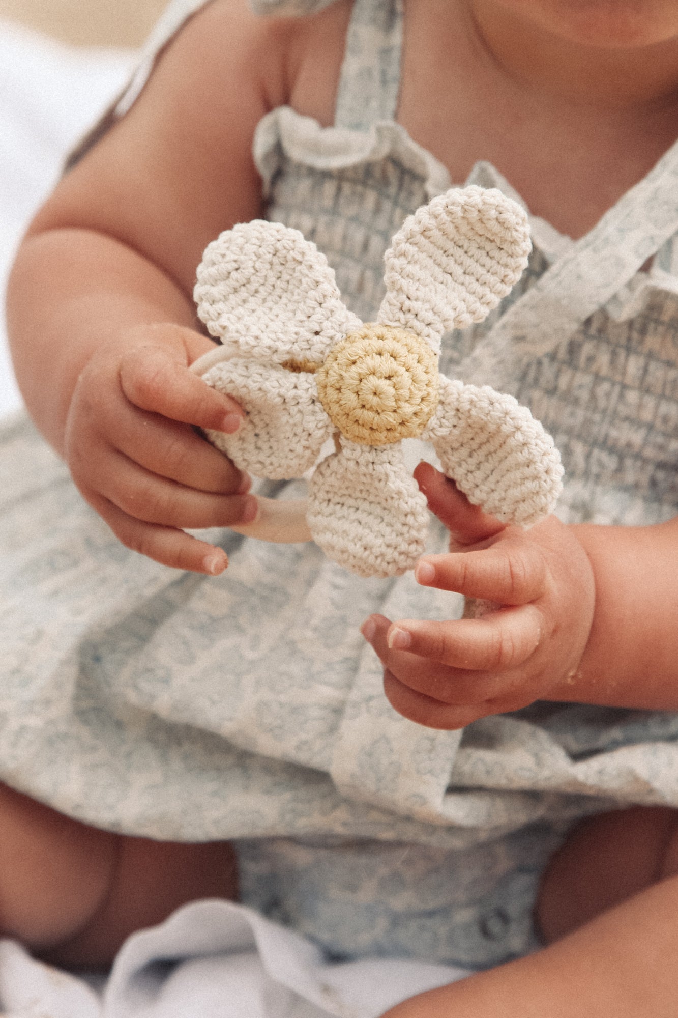Yellow/Cream Flower Knitted Baby Rattle