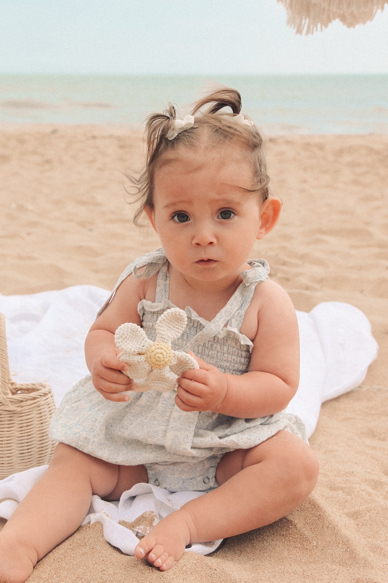 Yellow/Cream Flower Knitted Baby Rattle