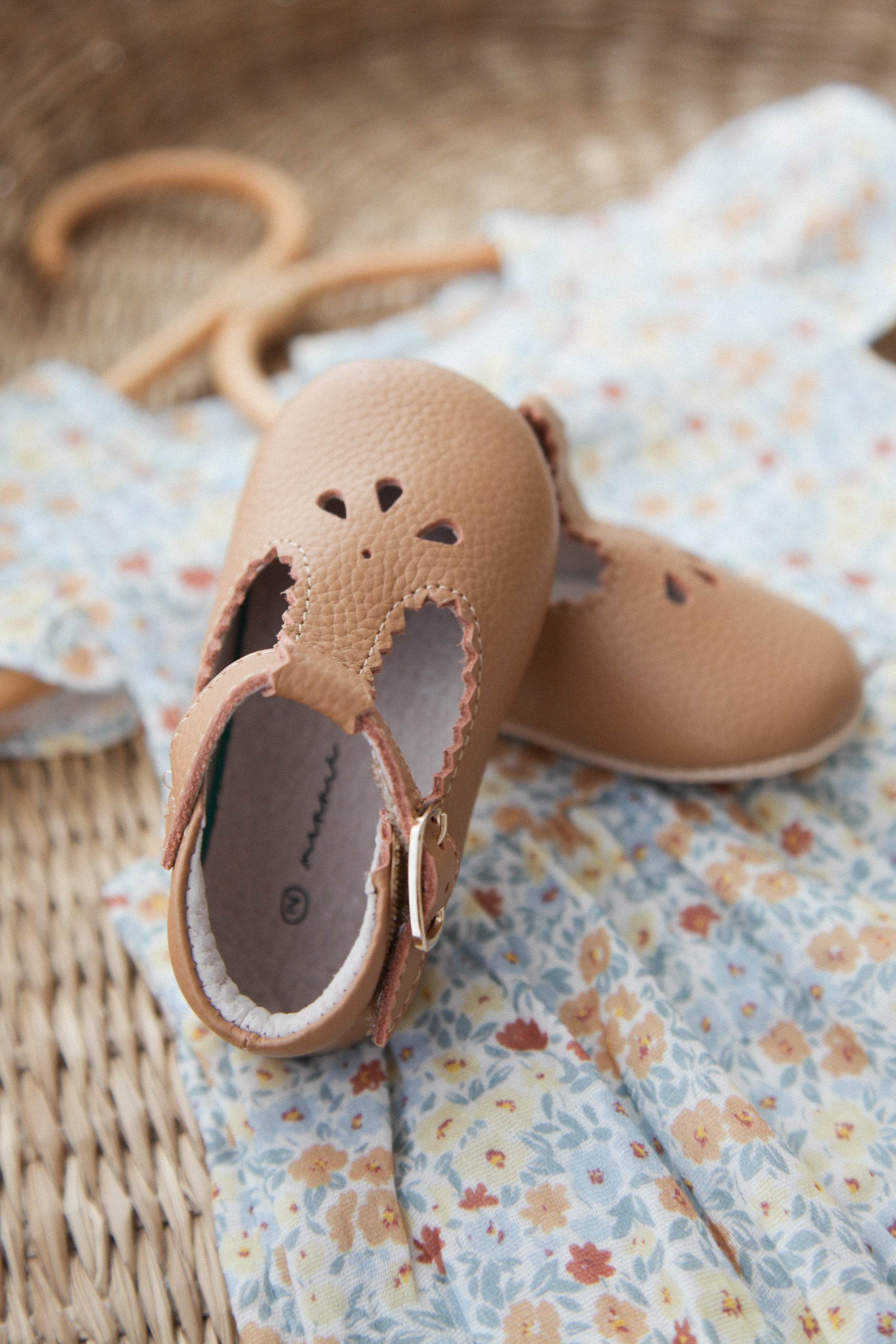 Tan Leather T-Bar Baby Shoes (& dust bag)