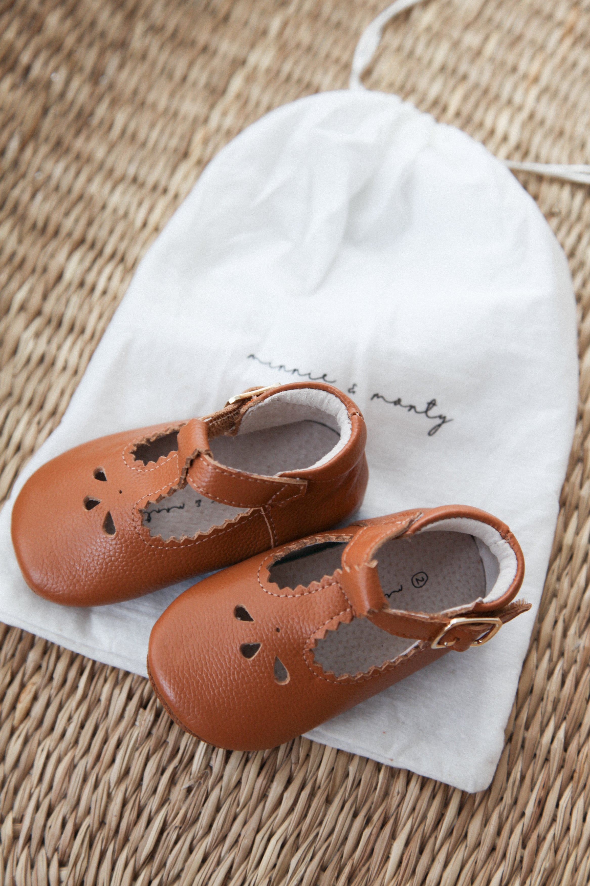 Brown Leather T-Bar Baby Shoes (& dust bag)