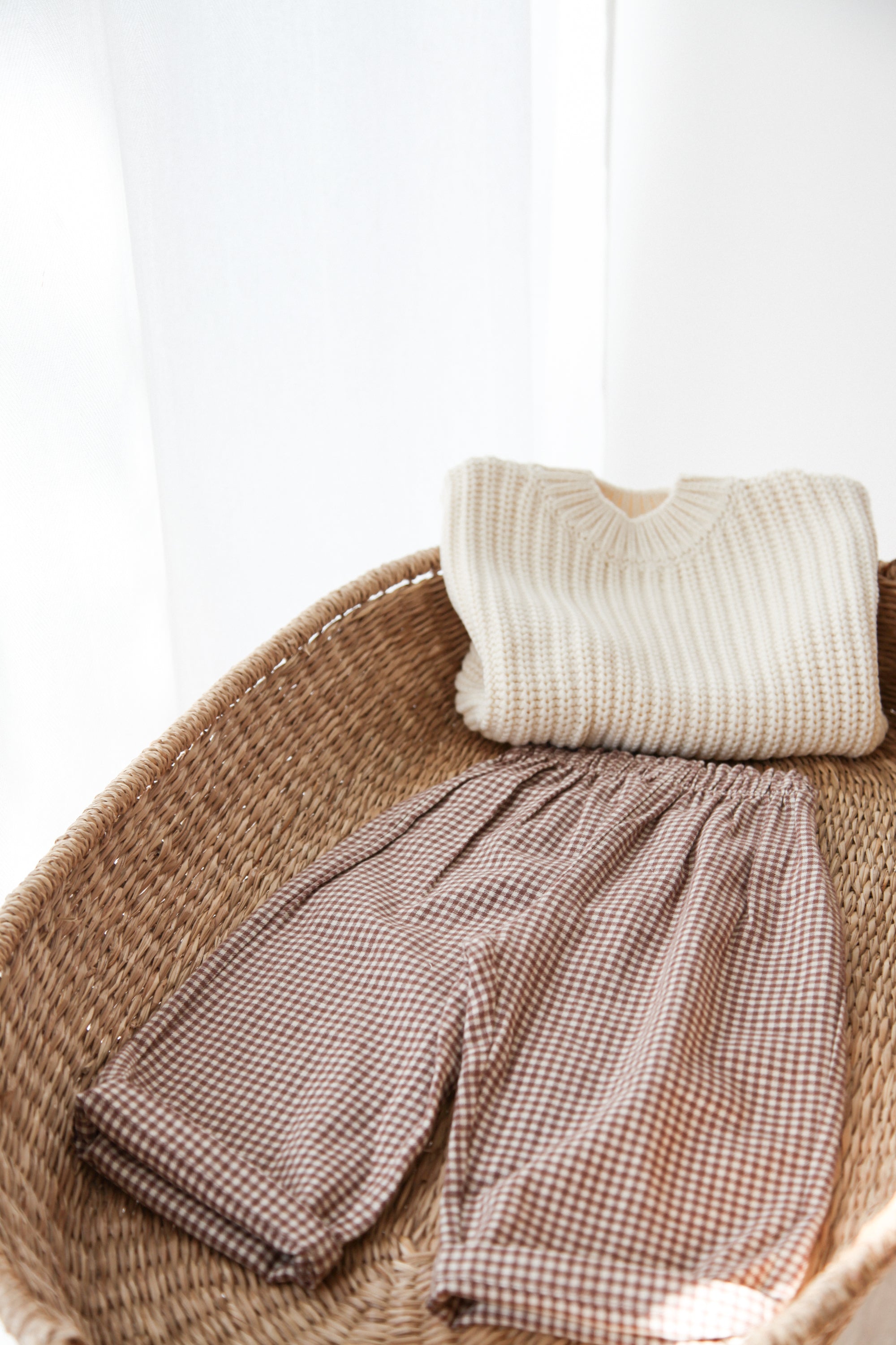 Brown/Gingham Brushed Cotton Wide Leg Trousers