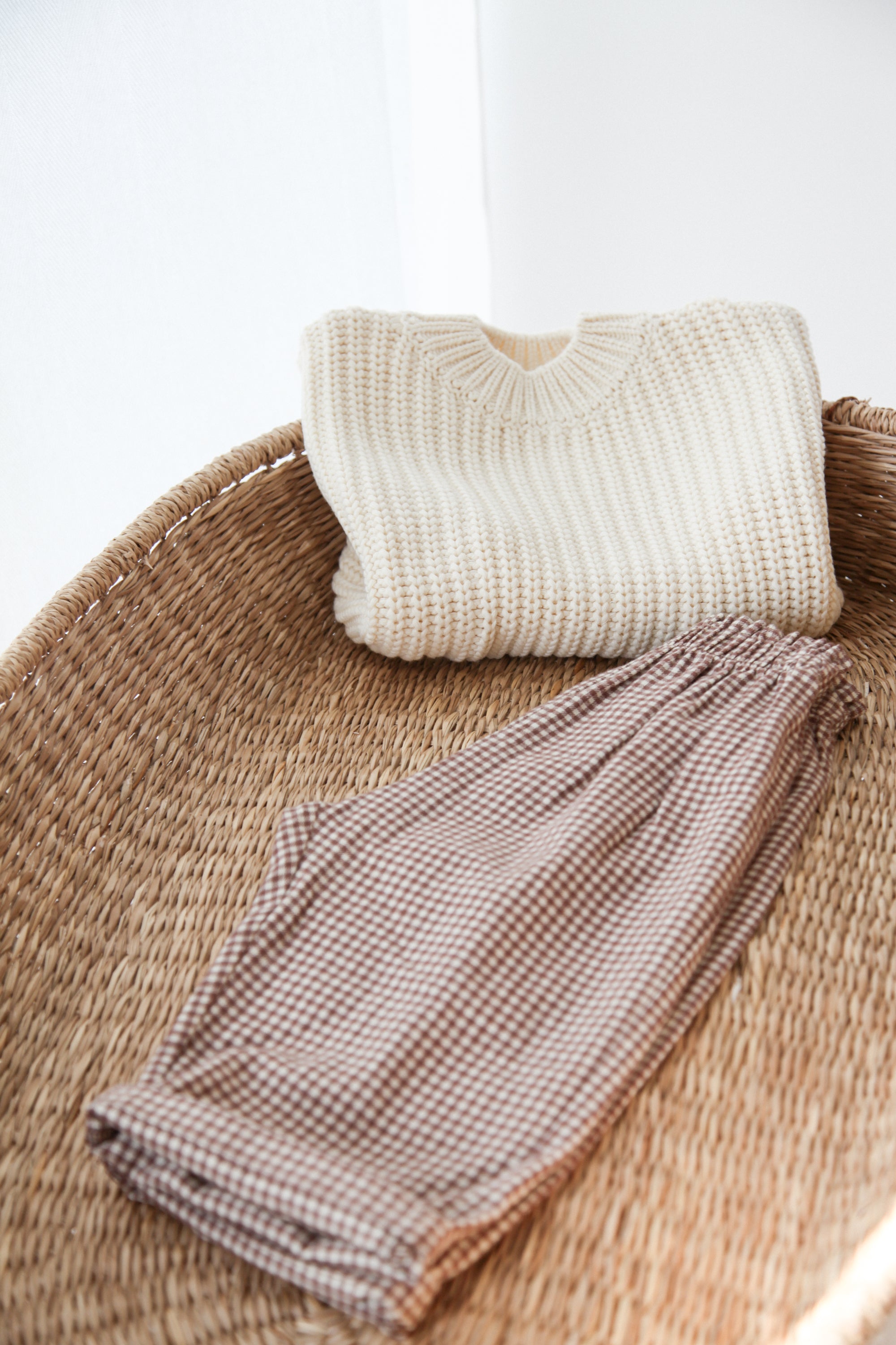 Brown/Gingham Brushed Cotton Wide Leg Trousers