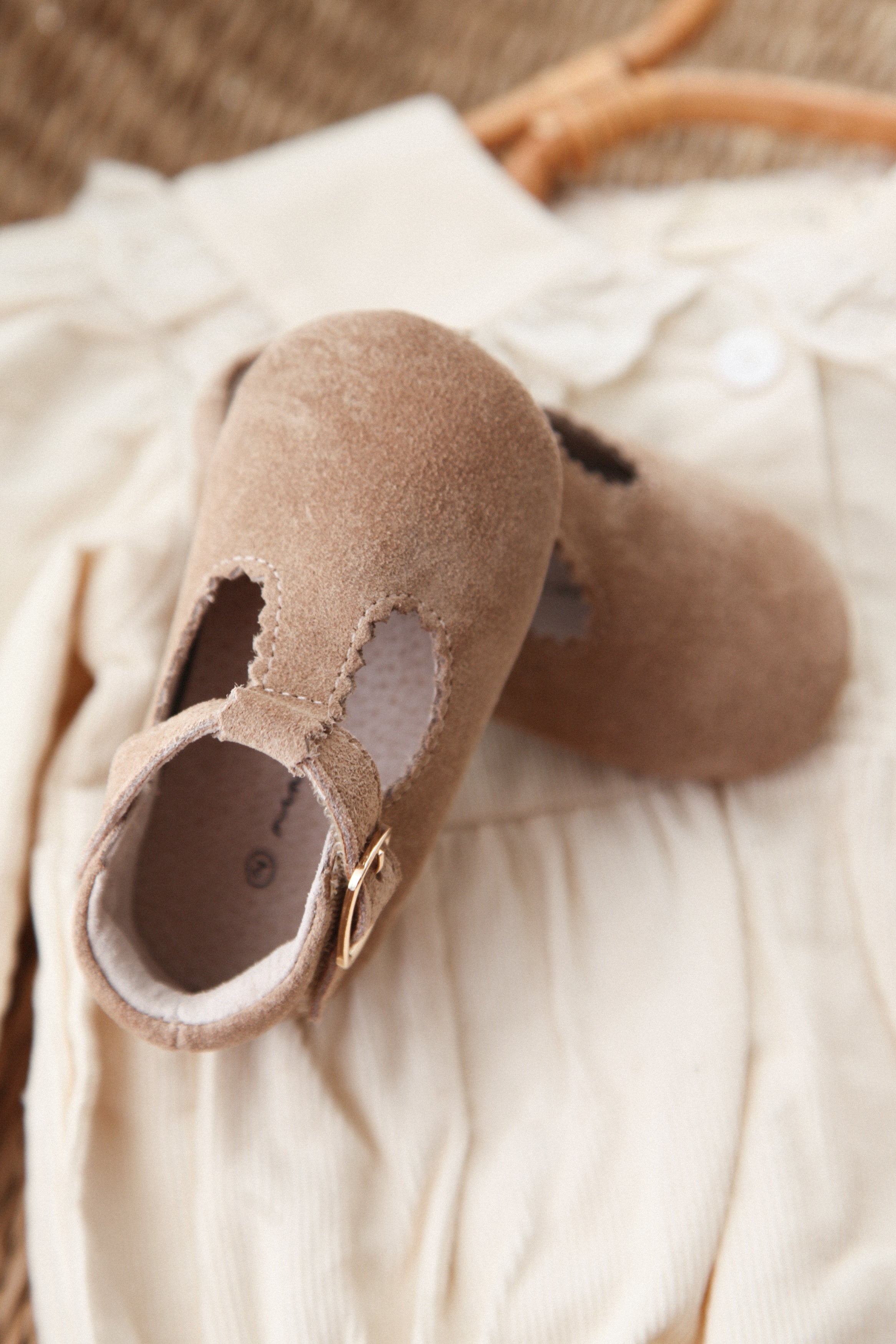 Camel Suede T-Bar Baby Shoes (& dust bag)