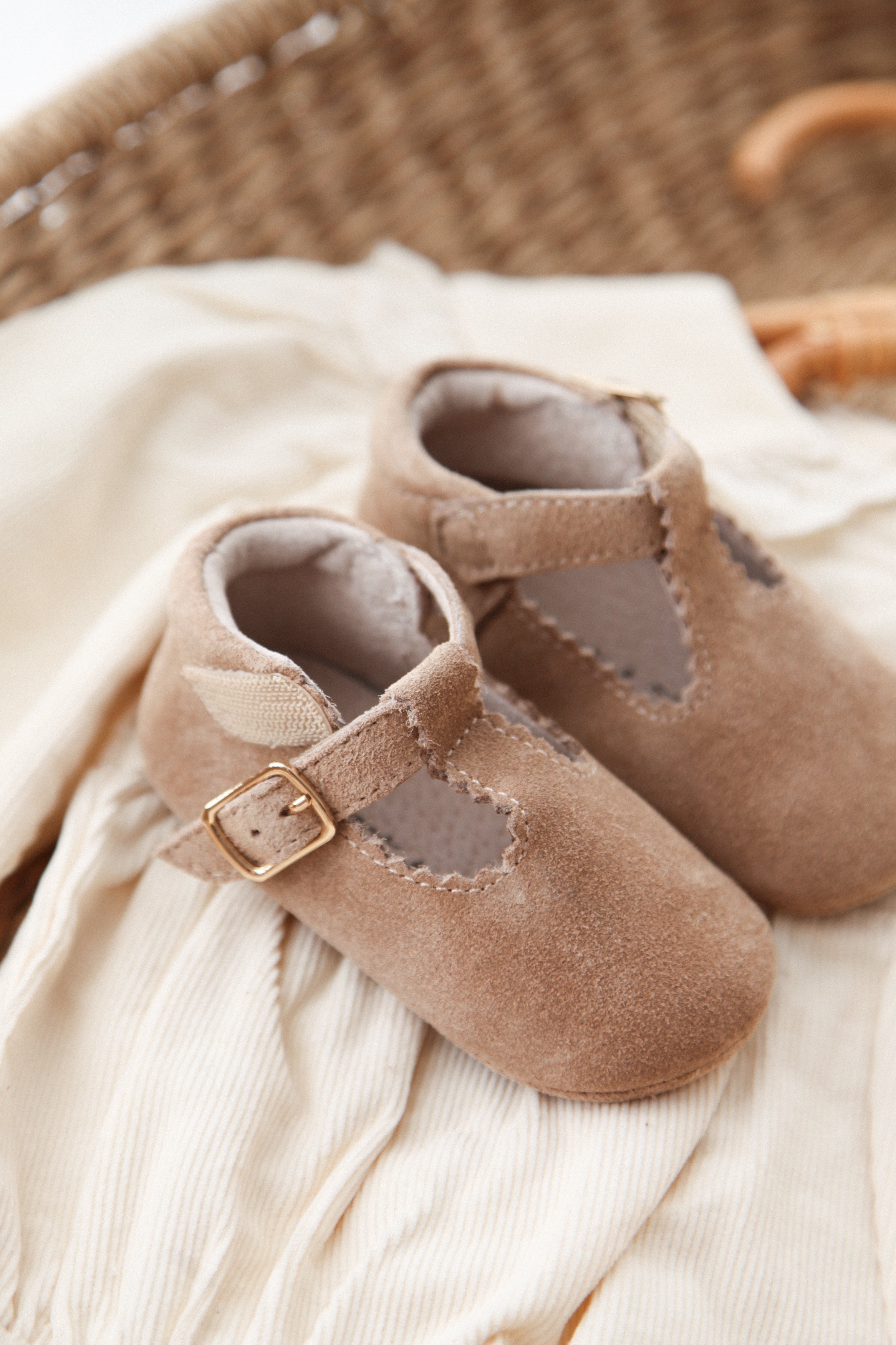 Camel Suede T-Bar Baby Shoes (& dust bag)