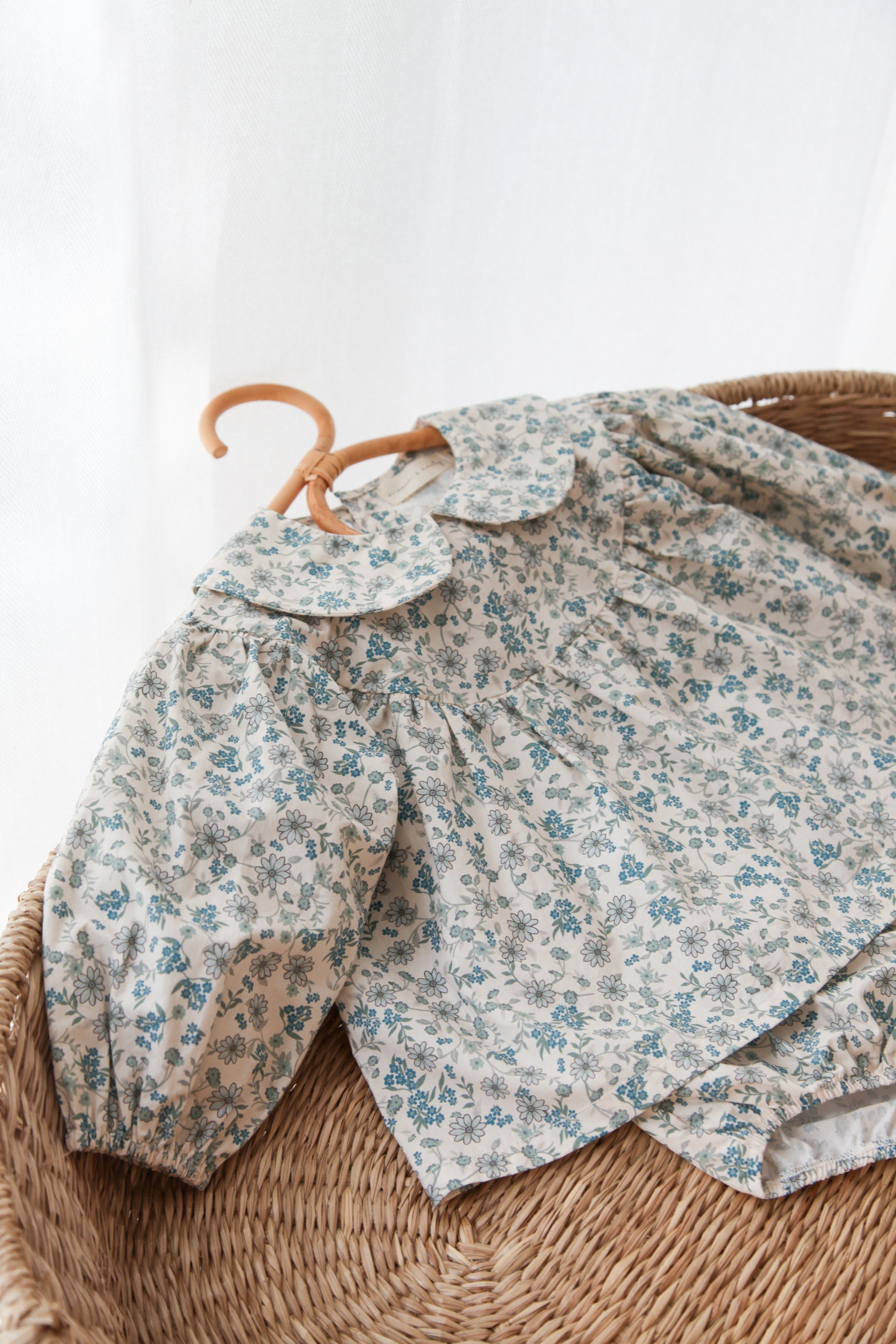 Blue/Floral Puff Sleeve Blouse & Bloomer Set