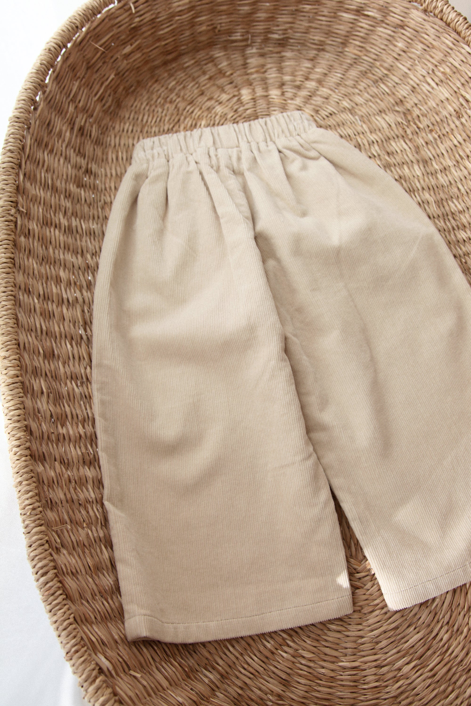 Beige/Cord Frill Pocket Wide Leg Trousers