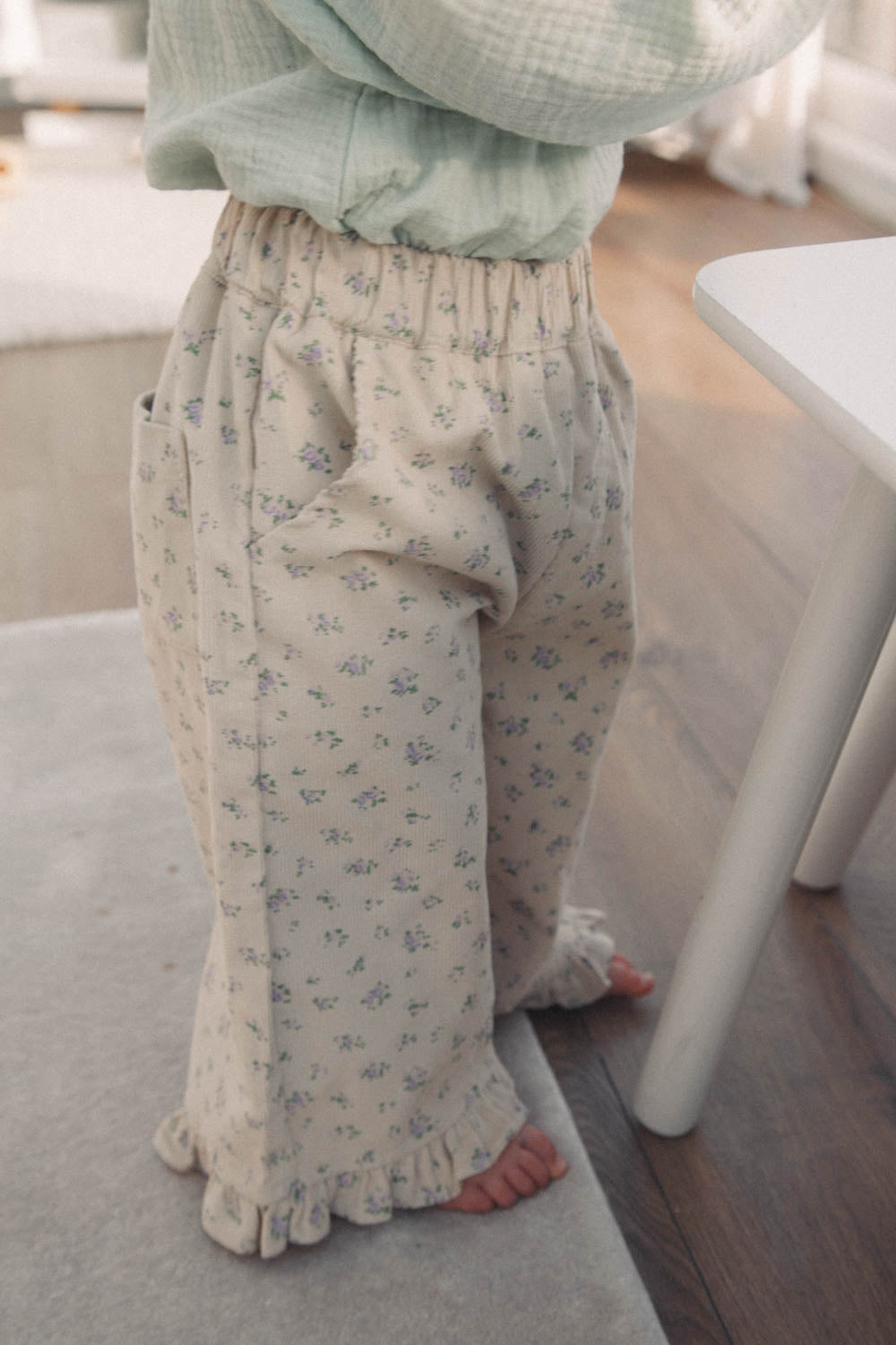 *PRE-ORDER* Beige/Lilac Floral Cord Oversized Culotte Trousers