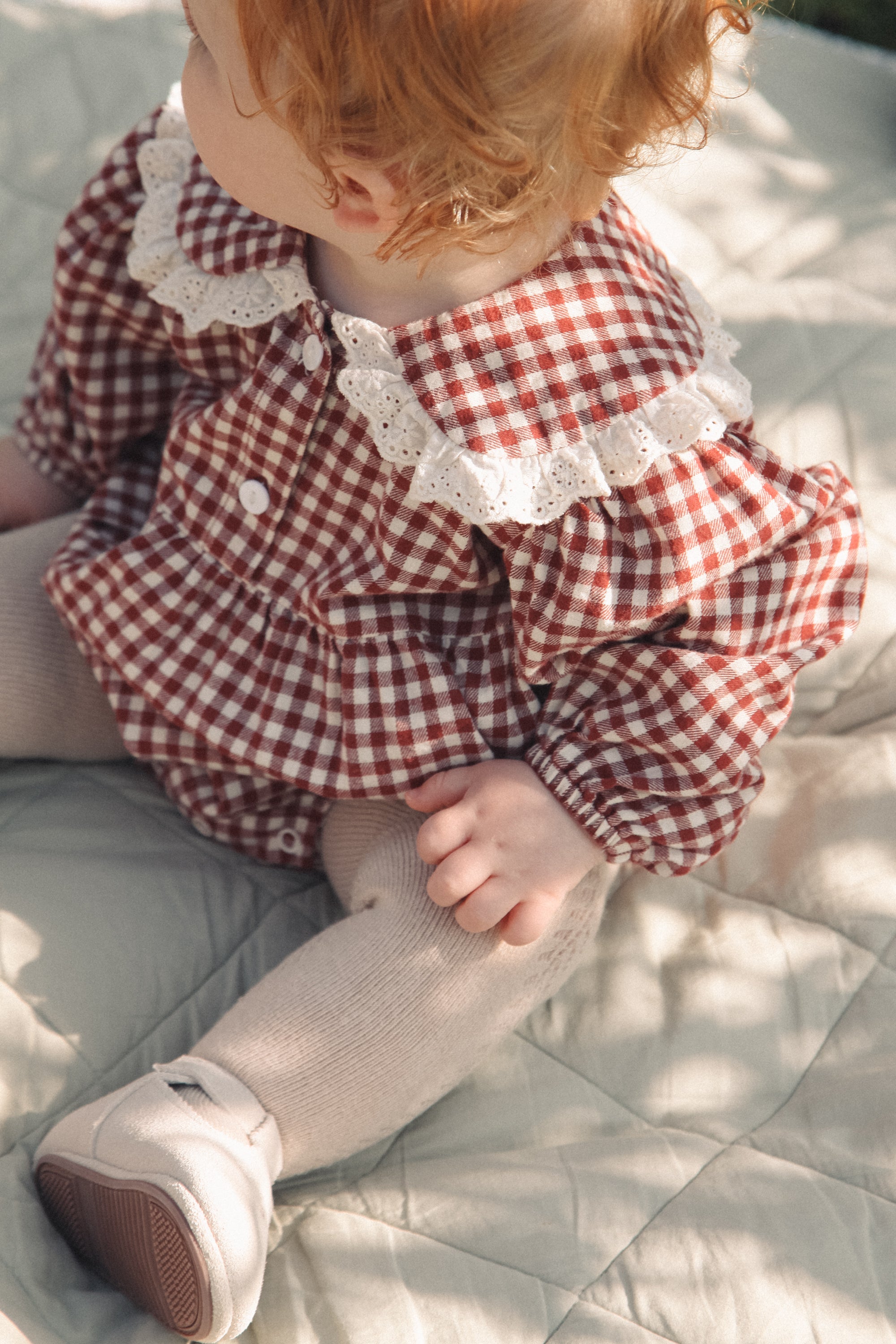 Berry/Gingham Oversized Frill Collar Romper