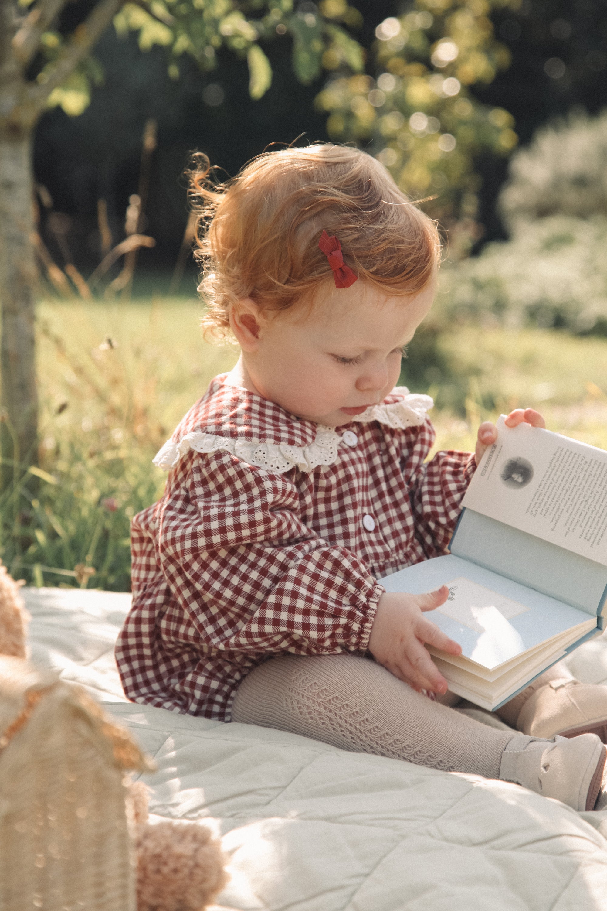 Berry/Gingham Oversized Frill Collar Romper