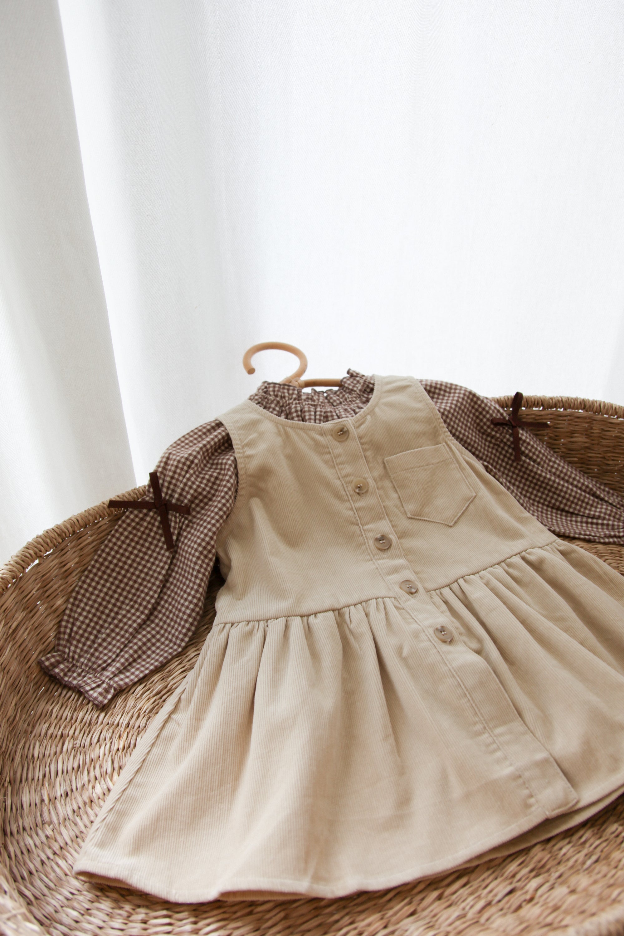 Beige/Cord Frill Pocket Peplum Dress