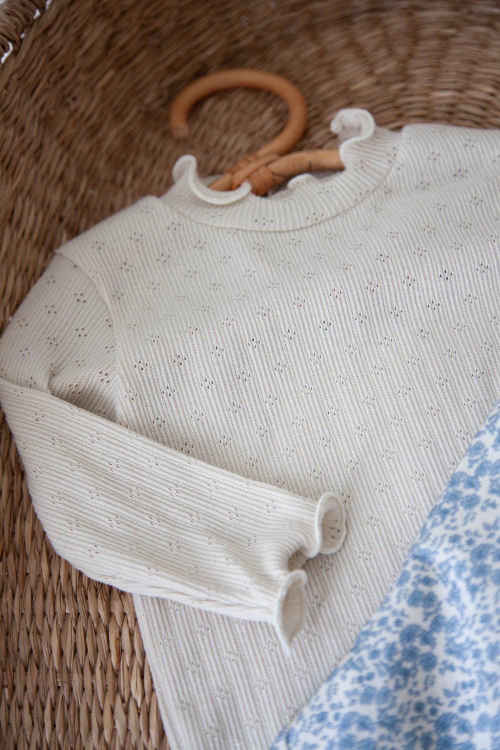 Soft Cotton Pointelle Long Sleeve Top