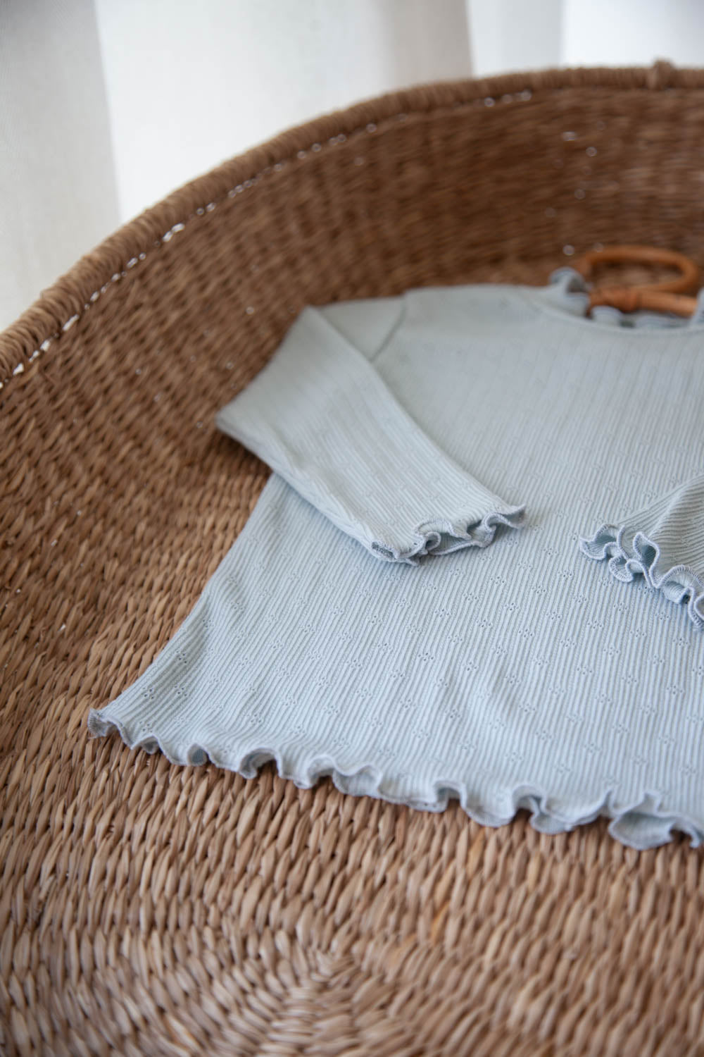 Light Cotton Pointelle Long Sleeve Top