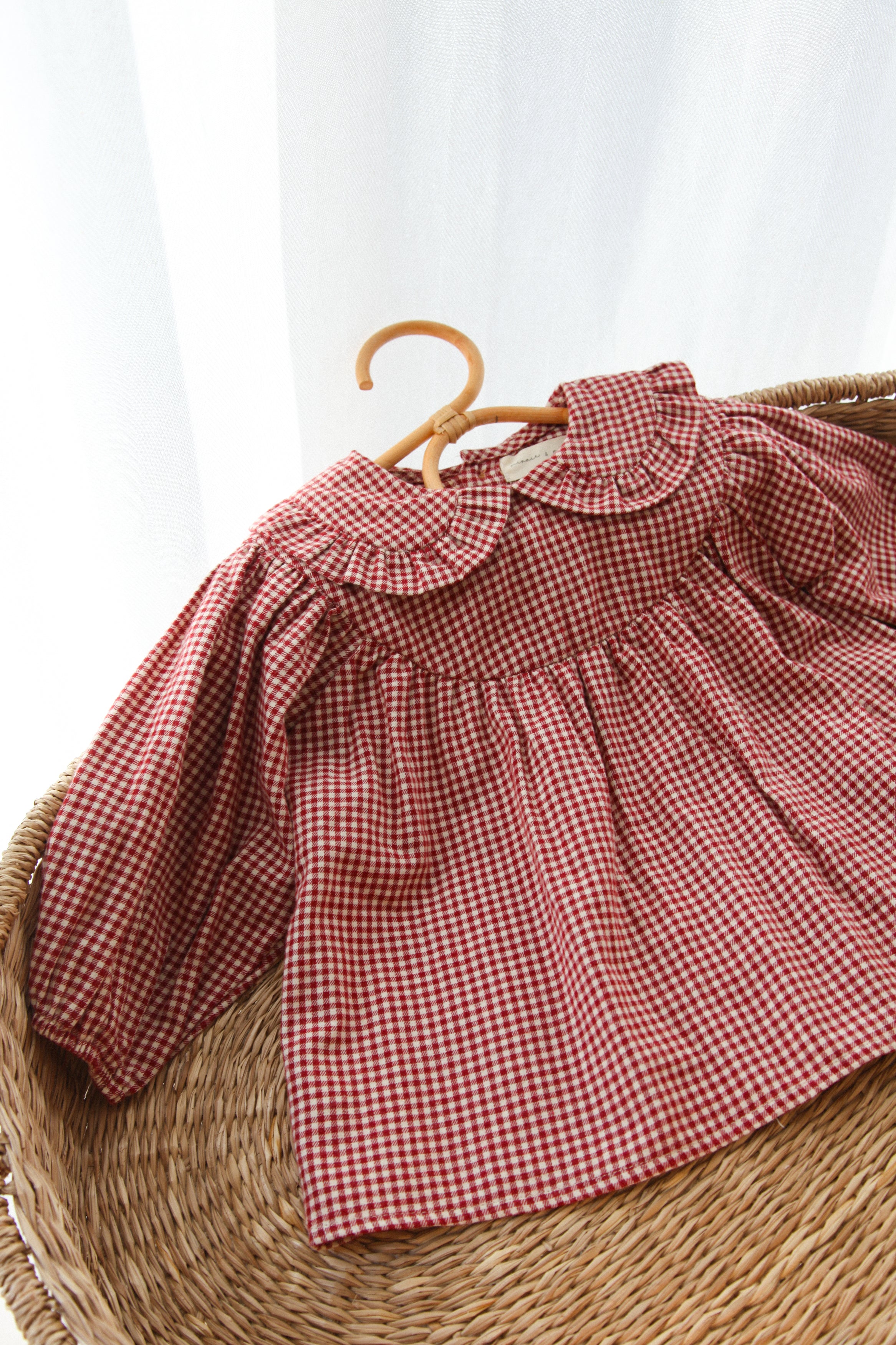 Childrens Berry/Gingham Frill Collar Top