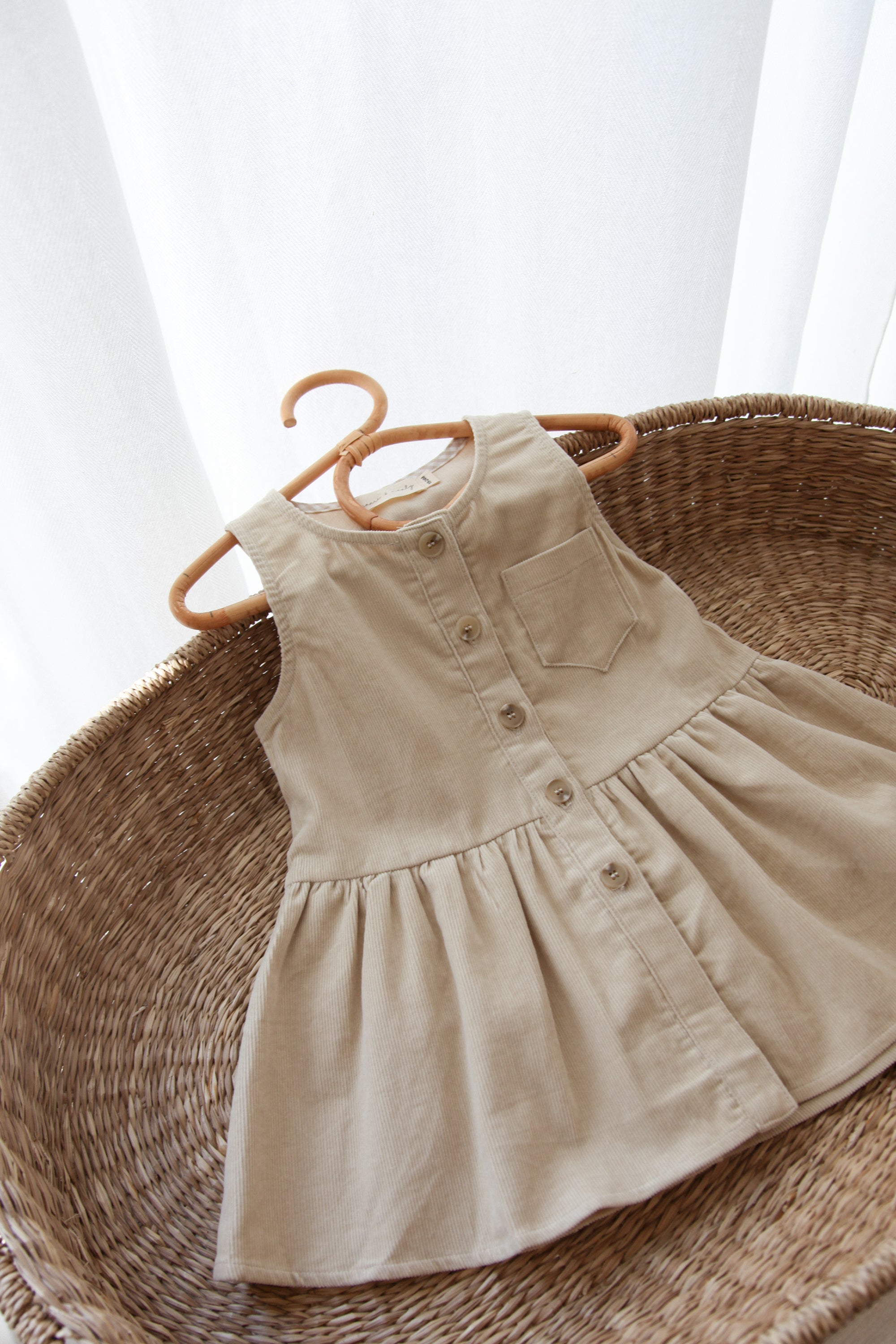 Beige/Cord Frill Pocket Peplum Dress