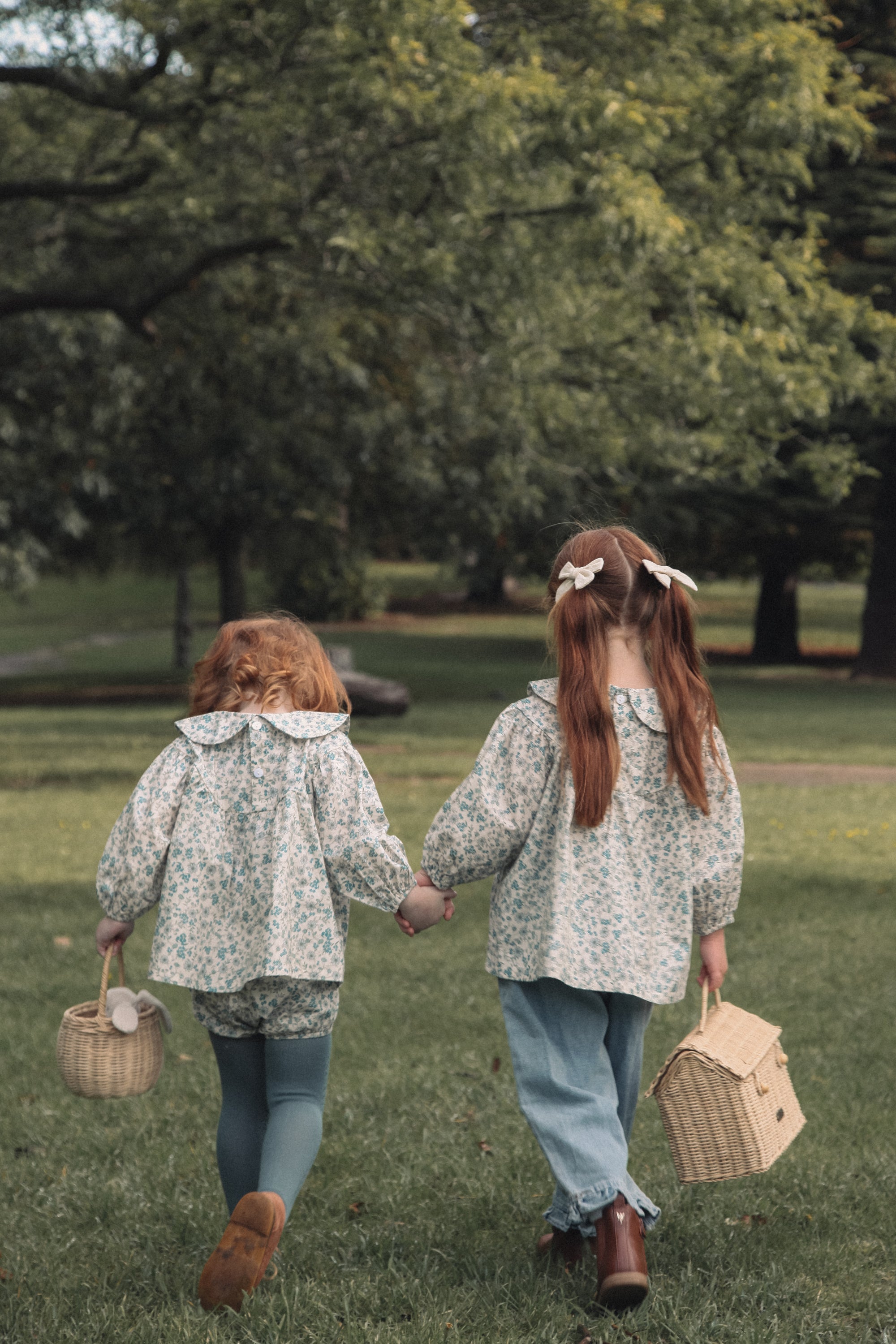 Blue/Floral Puff Sleeve Blouse & Bloomer Set