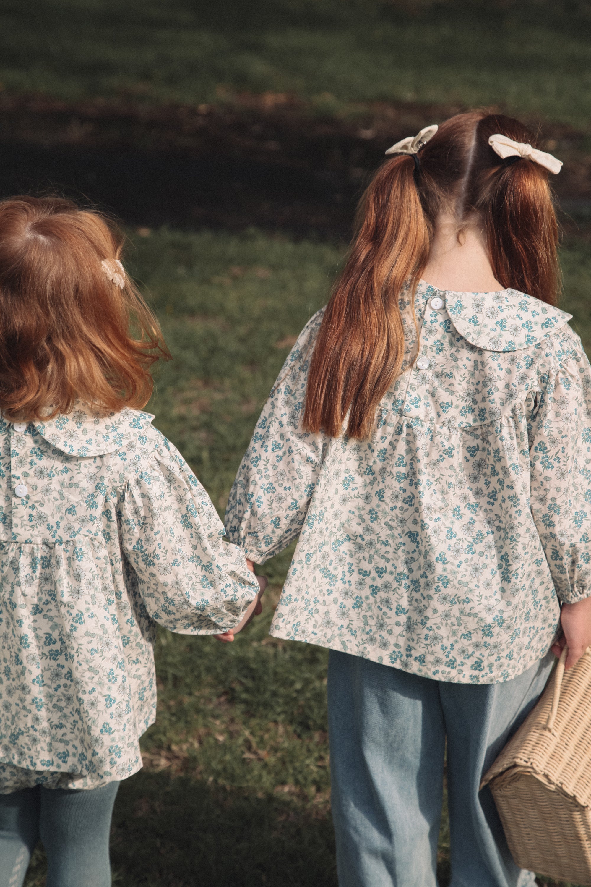 Blue/Floral Puff Sleeve Blouse