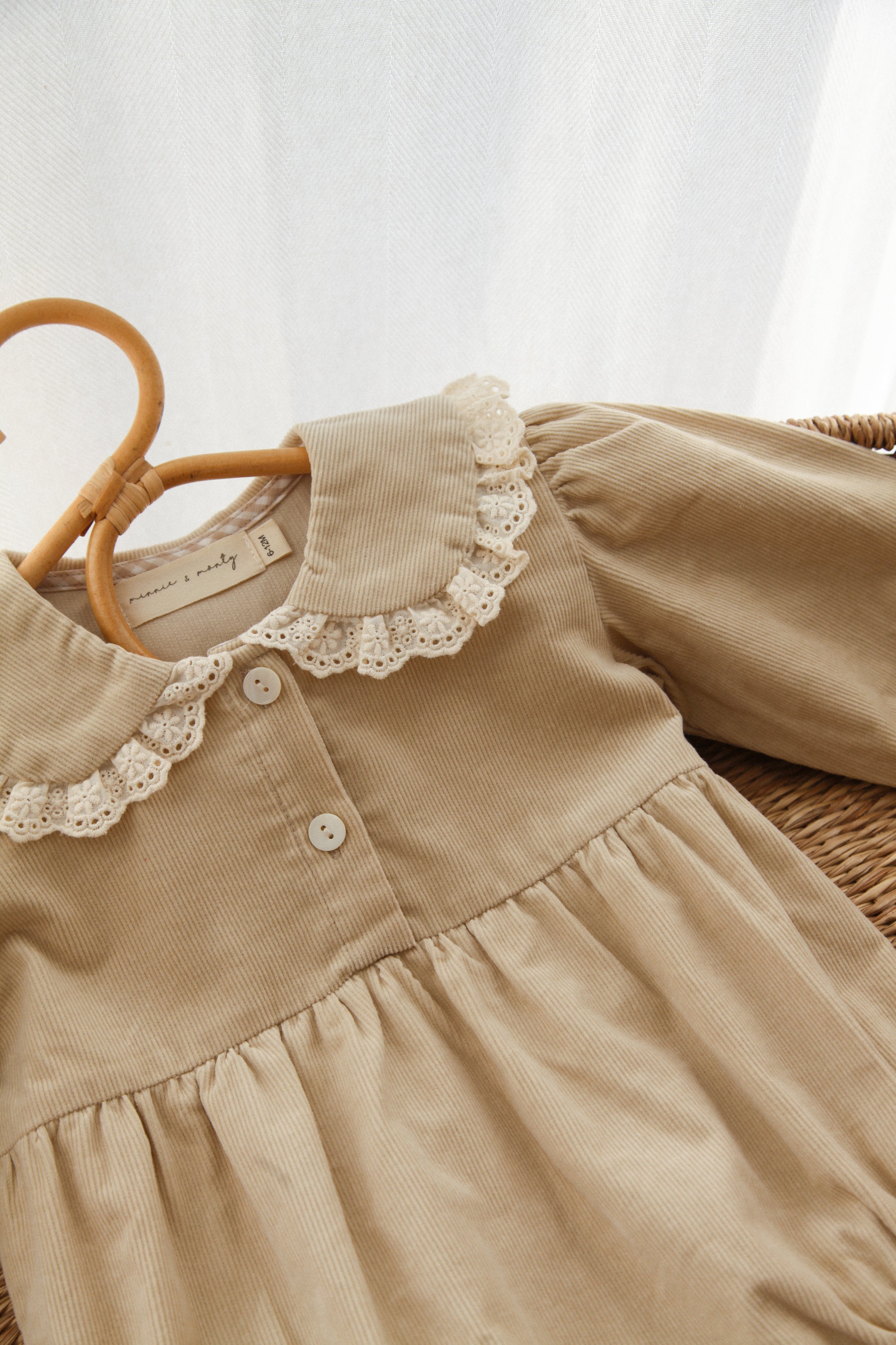 Beige/Cord Lace Frill Collar Romper